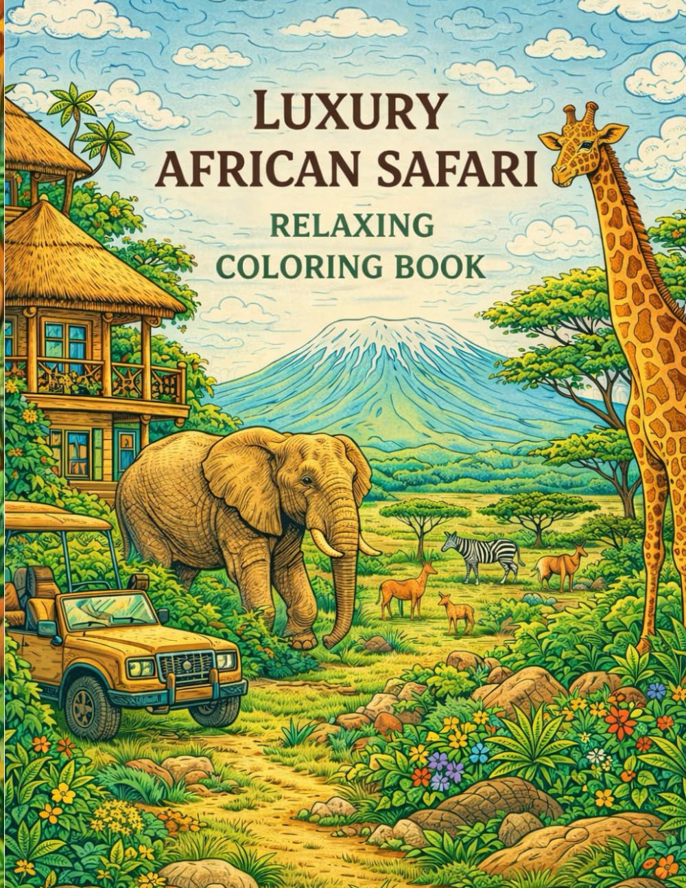 Luxury African Safari – Relaxing Coloring Book for Adults: 30 Elegant Illustrations of Majestic Wildlife, Golden Savannas, and Exclusive Safari ... Stress Relief, and Mindful Creativity