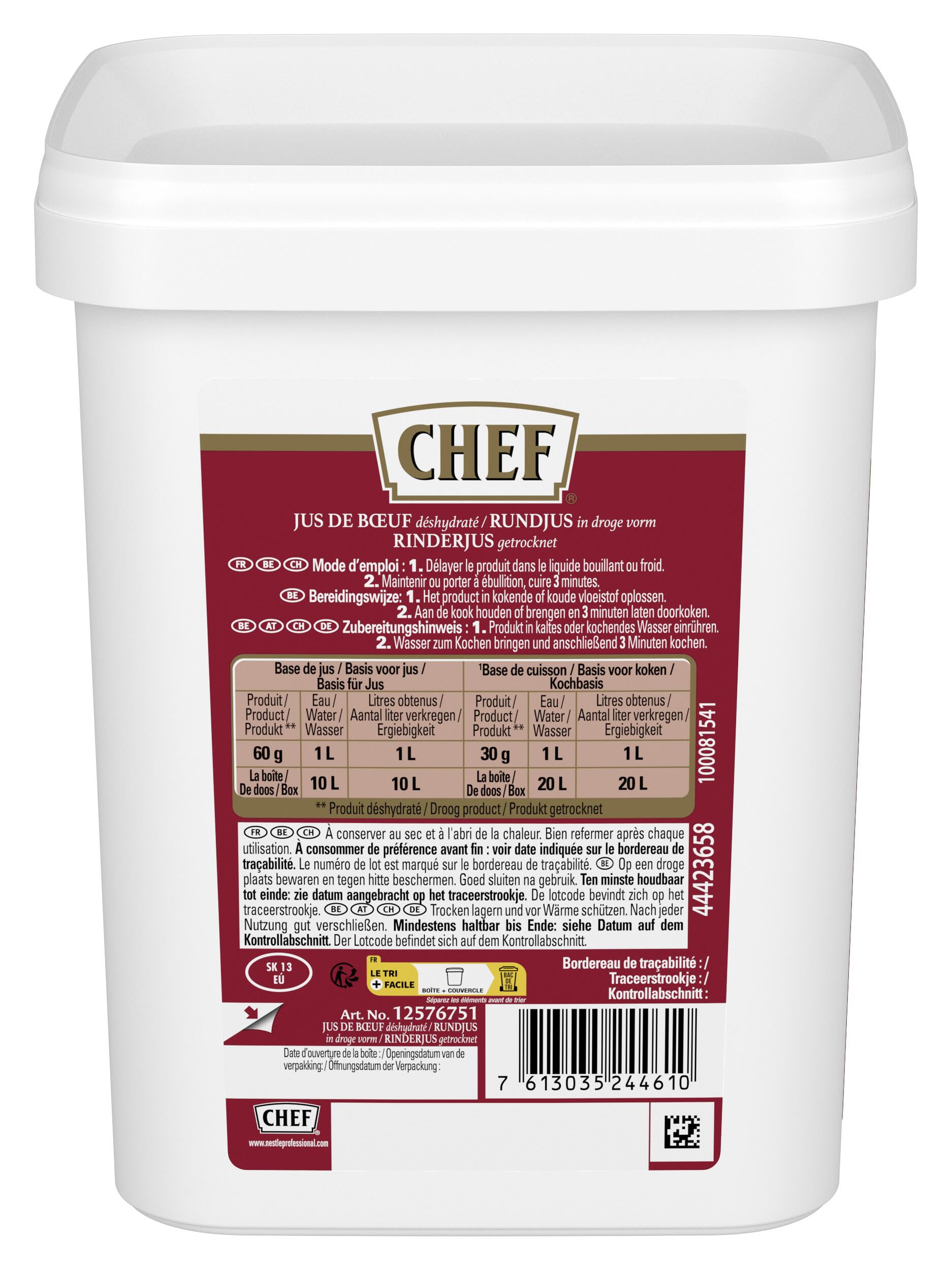 CHEF Rinderjus, Ideal für kurzgebratene Rindfleischgerichte und Steaksaucen, intensiver Rindfleischgeschmack, ergibt 10L, 1er Pack (1 x 600g GastroBox)