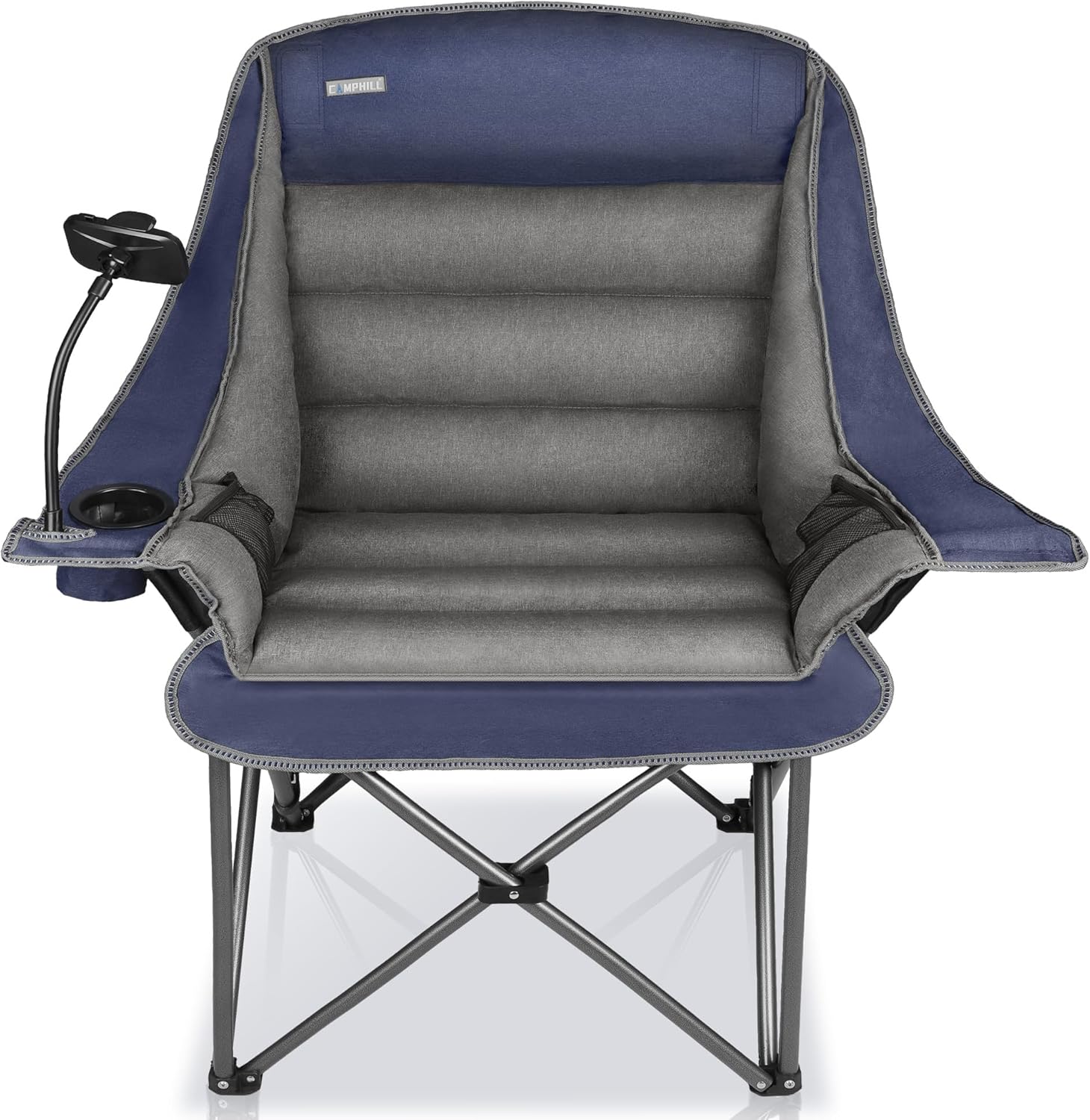 Extra Large Folding Camping Chair for Adults – Heavy Duty & Comfortable with Cup Holder and Phone Pocket, 400 lbs Capacity, Blue