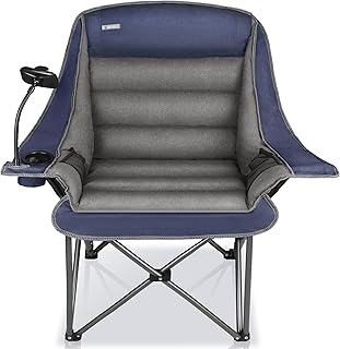 Camping Camping Chairs for Adults-Oversized Extra Large Lawn Chair,Folding Comfy Padded Chair w/Phone Holder,Side Pocket,Cup Holder for Outdoor,Wide&Thick,Heavy Duty 400Lbs,Blue