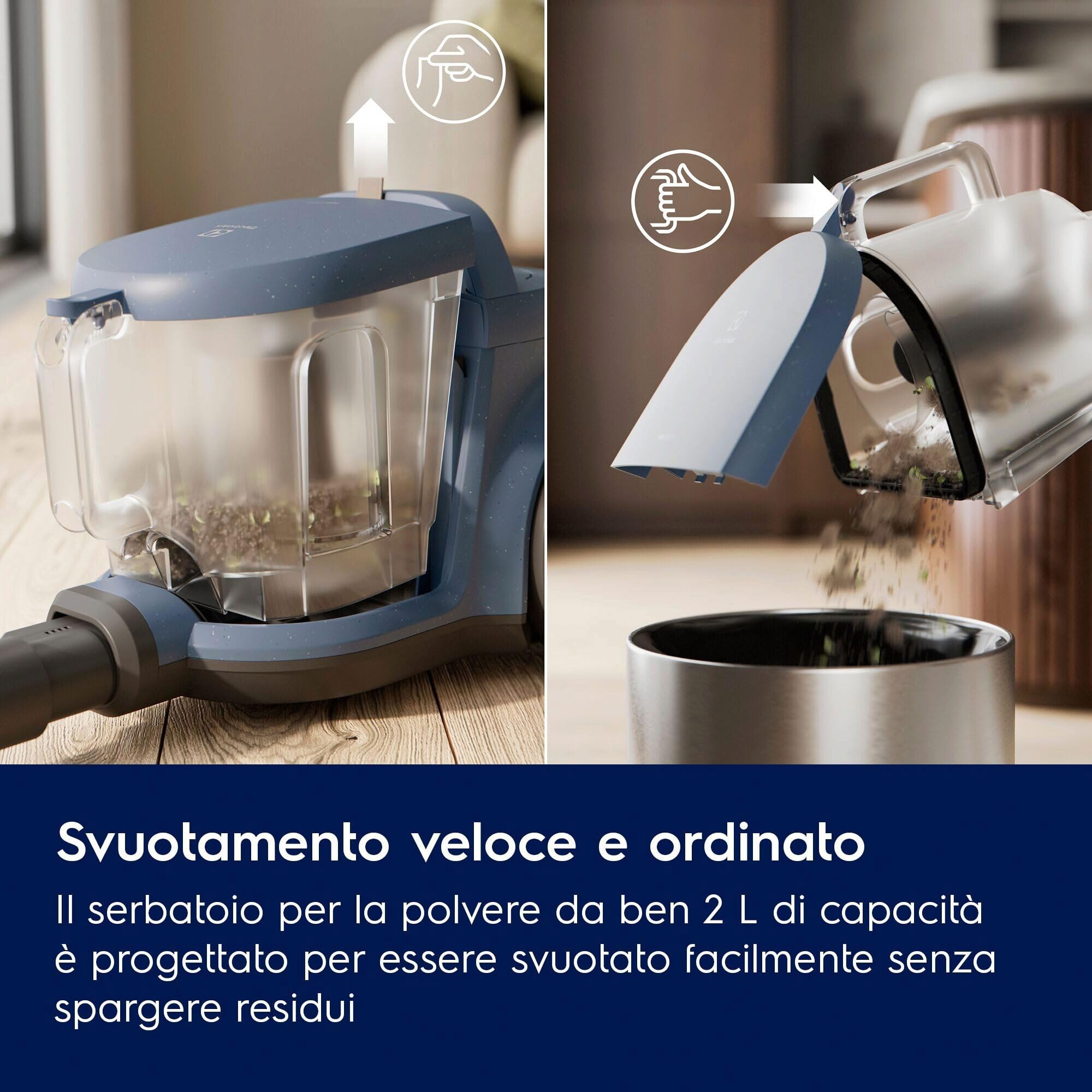 Electrolux Animal 500 Aspirapolvere a Traino Senza Sacco, EL51A2UG, Spazzola Turbo per Peli di Animali, Tecnologia ciclonica, Capacitá 2 Litri, Filtro HEPA, 78 dB(A), Grigio
