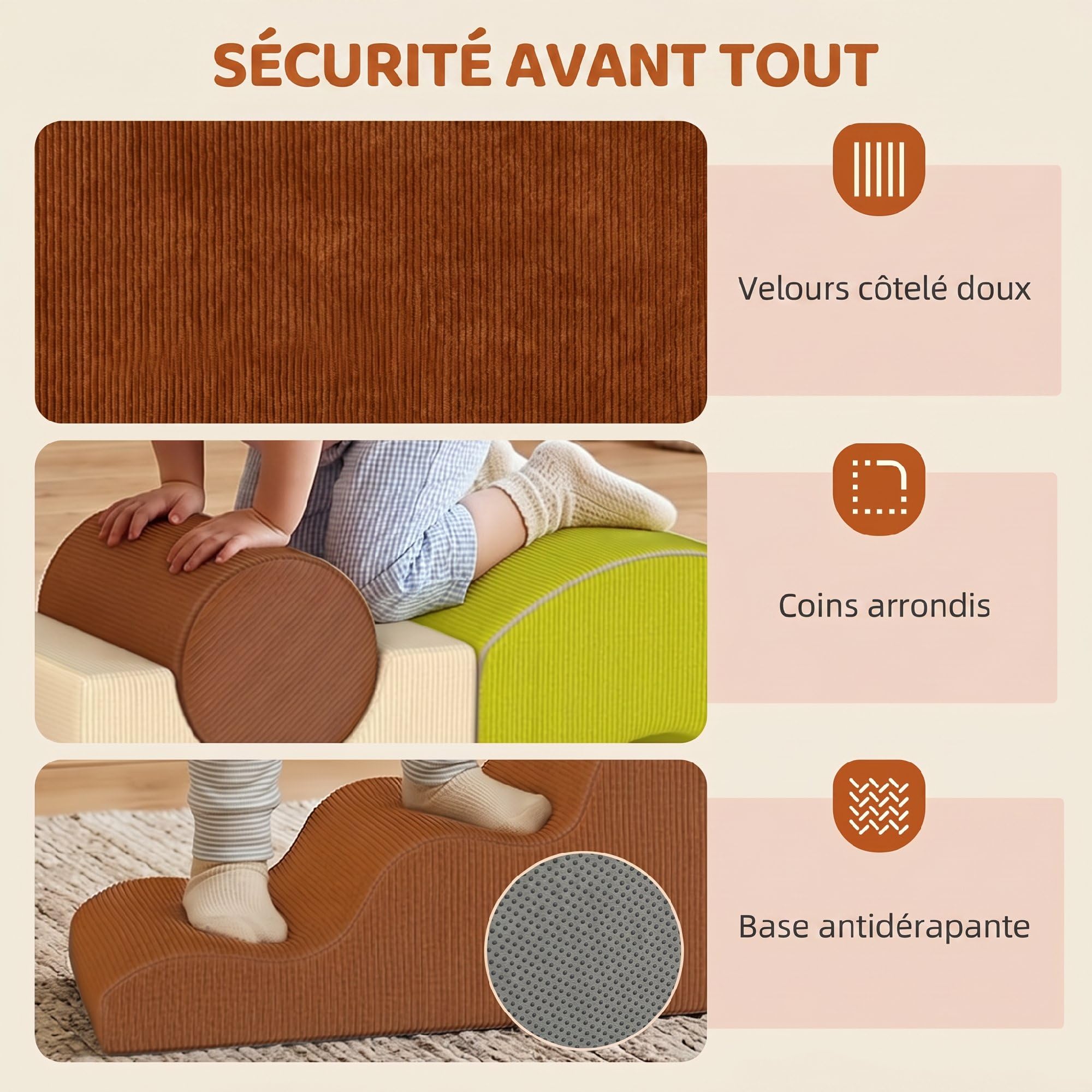 AIYAPLAY Parcours motricité bébé 5PCS Module Mousse Souple Multicolore | Housse Velours Côtelé, Blocs de Construction Éducatifs, Jouets Éducatifs Enfants d'Âge Préscolaire