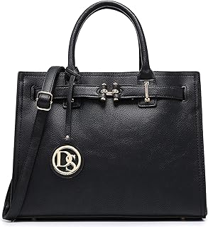 Dasein Women Satchel Purses Handbags Belted Top-handle Work Tote Shoulder Bags with Long Strap (Black)