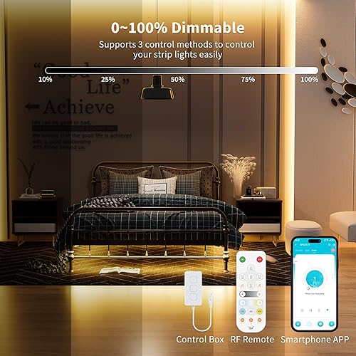 Miniatura 8 de PAUTIX COB - Tira de luces LED direccionables de 2700 K-6500 K, luz blanca CCT, cinta inteligente IC sintonizable, 16.4 pies, regulable, control de