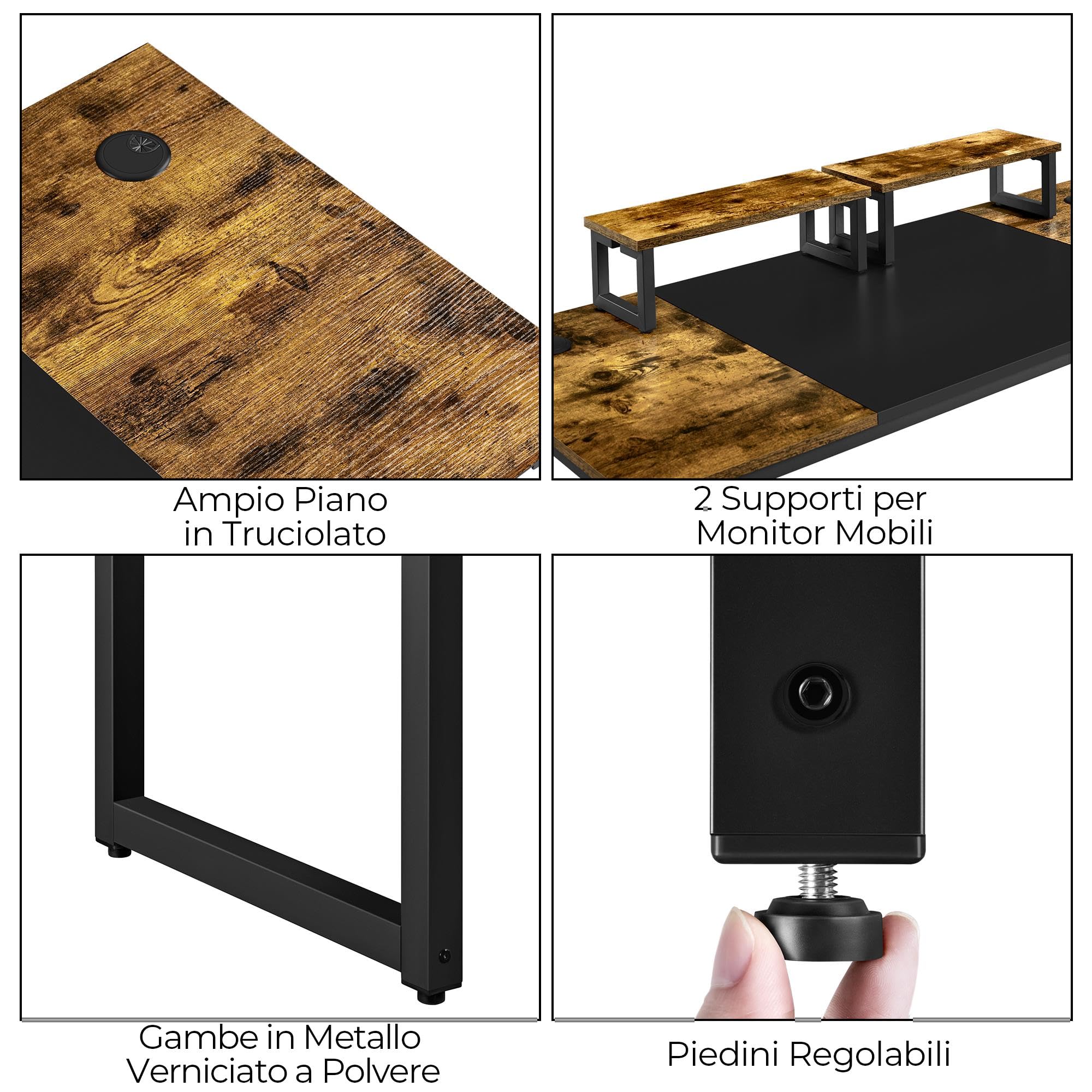Yaheetech Scrivania per Computer Tavolo per PC Postazione di Lavoro Portaoggetti 140 x 60 x 89 cm Mobile da Ufficio a 2 Ripiani in Legno e Metallo Tavolo per Studio Vintage e Industriale