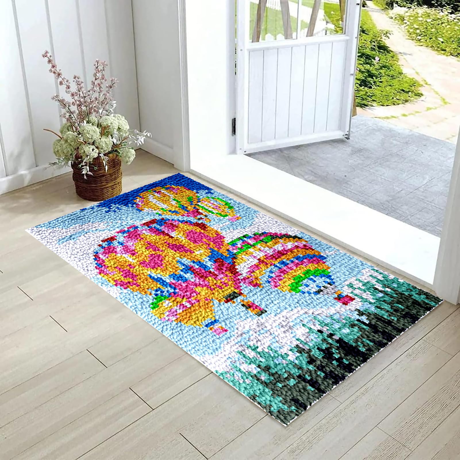 RxiBeFuw Dywan do samodzielnego wiązania, zestaw do wiązania, zestaw dla dorosłych i dzieci, 55 x 75 cm
