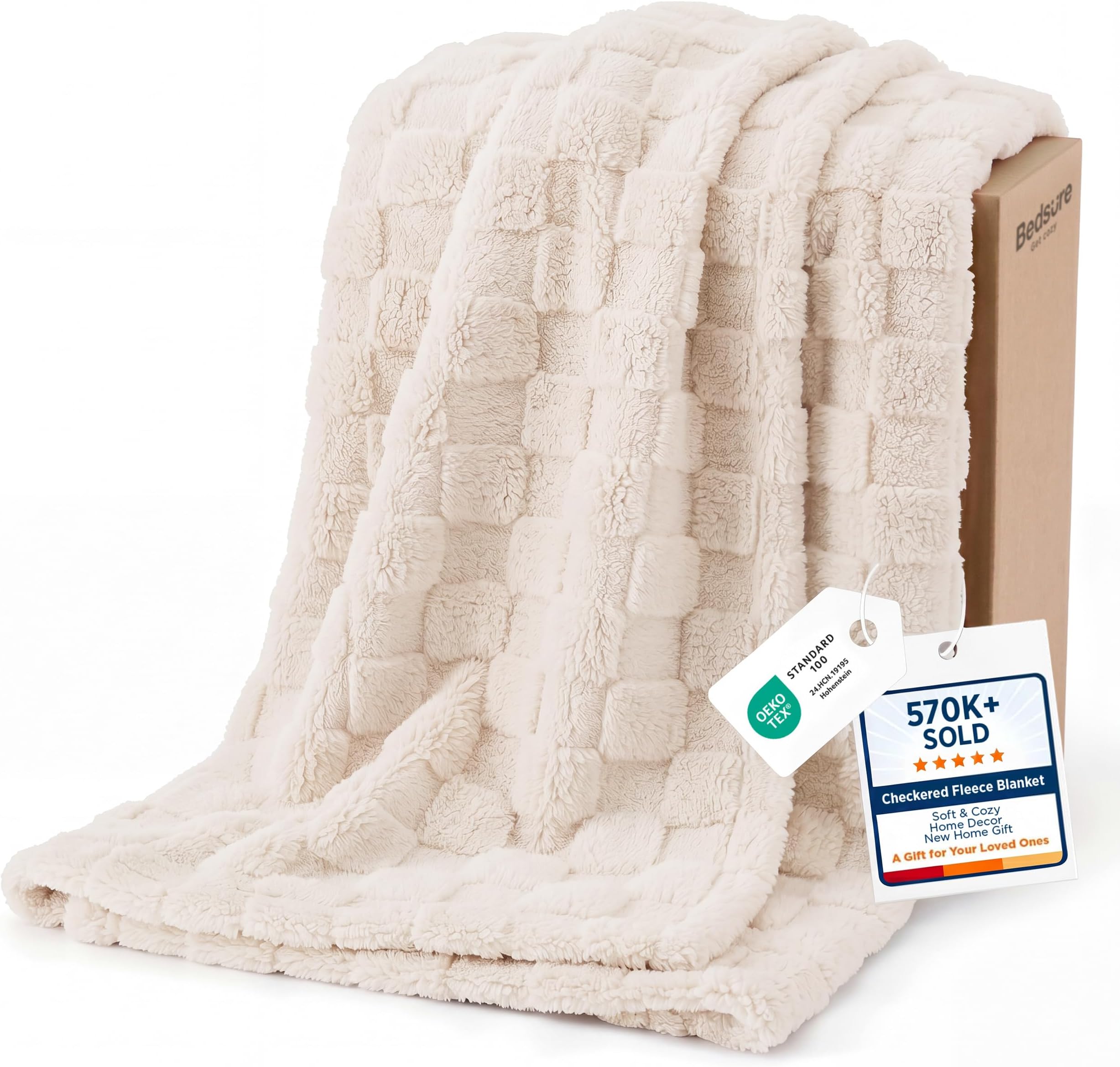 Bedsure GentleSoft Twin Blanket for Bed Cream - Super Soft Cozy Blankets for Kids Girls, Cute Fuzzy Fleece Throws for Bedroom Couch, 60x80 Inches