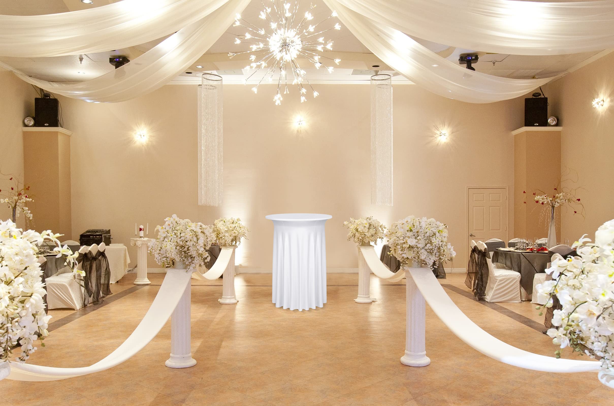 2 Paquet nappes de Cocktail Spandex Blanc avec Jupe Courte, Nappe Drap - Housse élastique pour Table Ronde Haute, Nappe de Cocktail ondulée pour réception de Mariage (32 "x43)
