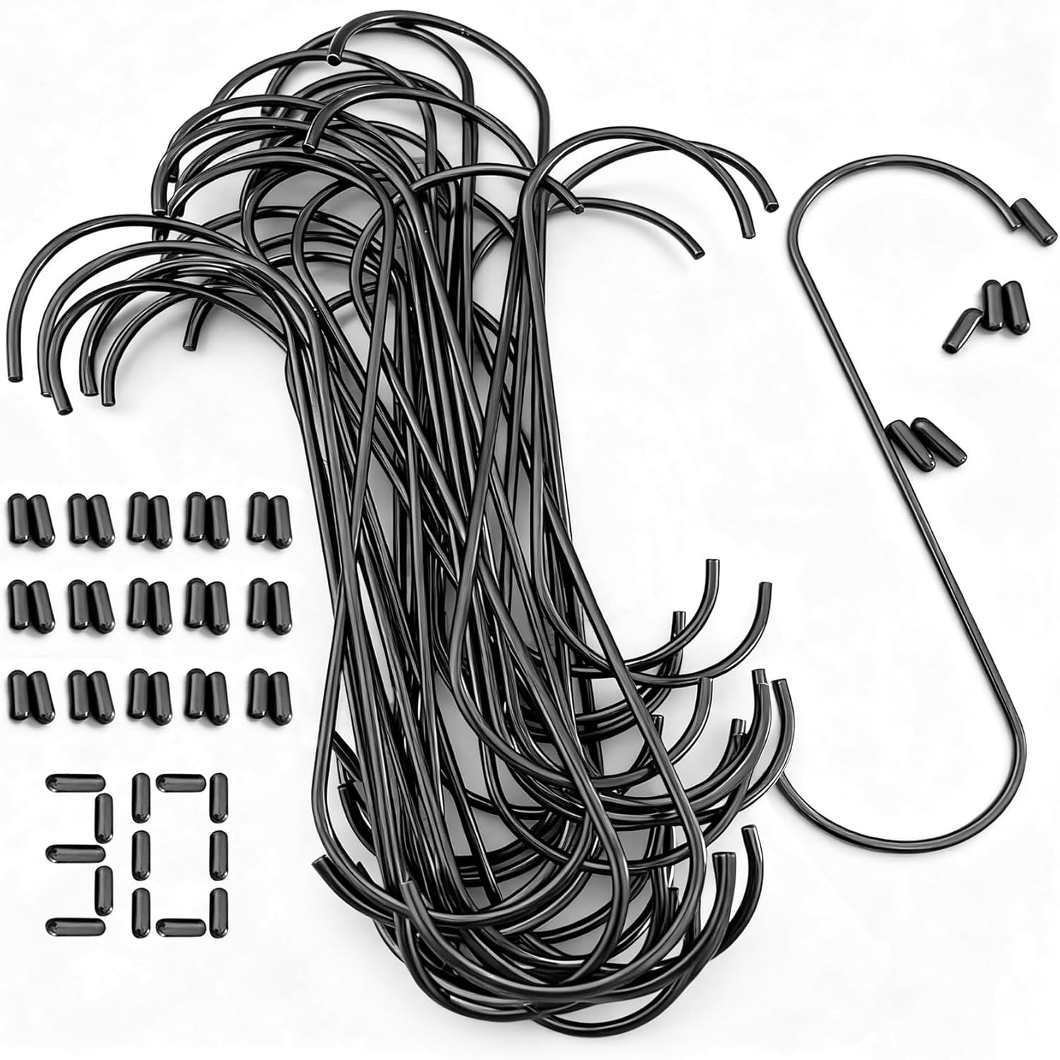 30 Pack 6 Inch Long S Shaped Hooks Hanger - Metal Durable 0.1" Wire Plant Paint Powder Coating for DIYers, Rubber End Caps Included