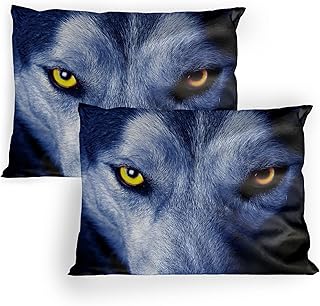 Ambesonne Wolf Pillow Sham Set of 2, Wild Animal with an Angry Expression Woodland Fauna Themed Photography, Quality Microfiber Bedding Item for All Seasons, 36