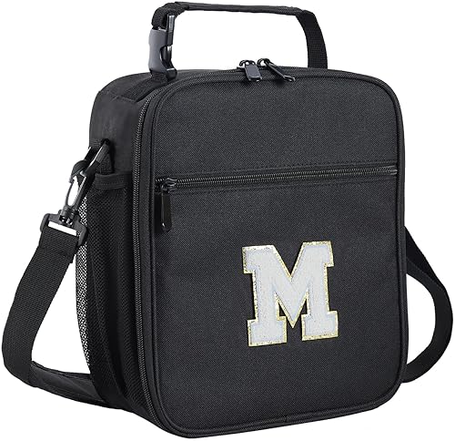 Miniatura 60 de ELEFOCUS Lonchera aislada con inicial para mujeres y hombres, bolsa de almuerzo personalizada con monograma con correa de hombro ajustable para