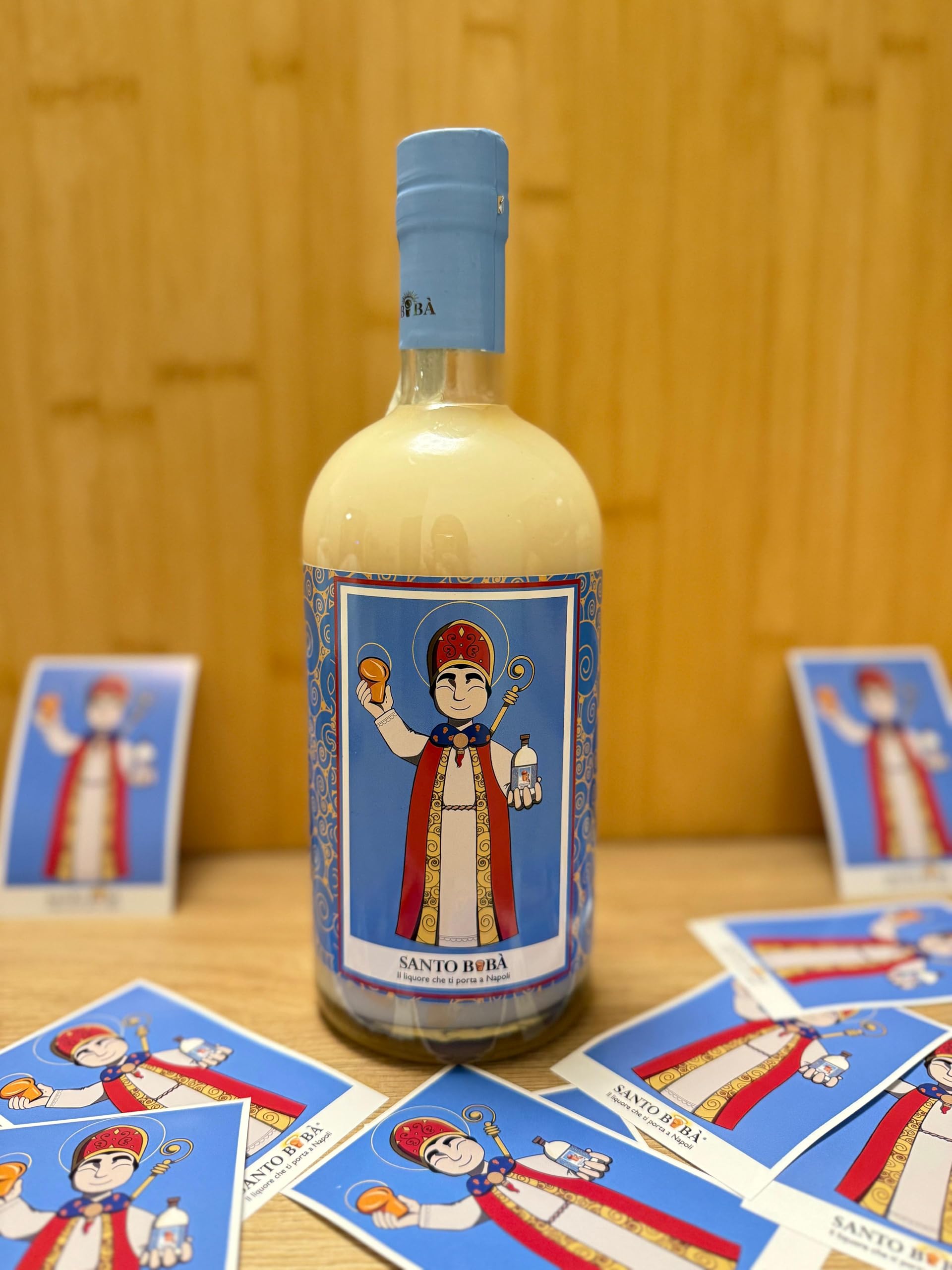 Santo Babà Liquore Babà al Rum dei Caraibi con Crema di Latte, Tradizione Napoletana, 1 Litro con Omaggio 2 Santini e 2 Sottobicchierini