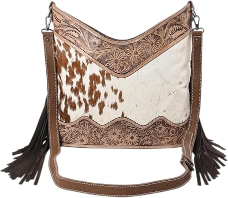Leather Cross Body Bag Purse for Woman Sling Bag Cowhide Handmade Western Shoulder Bags With Adjustable Strap 12x14 in