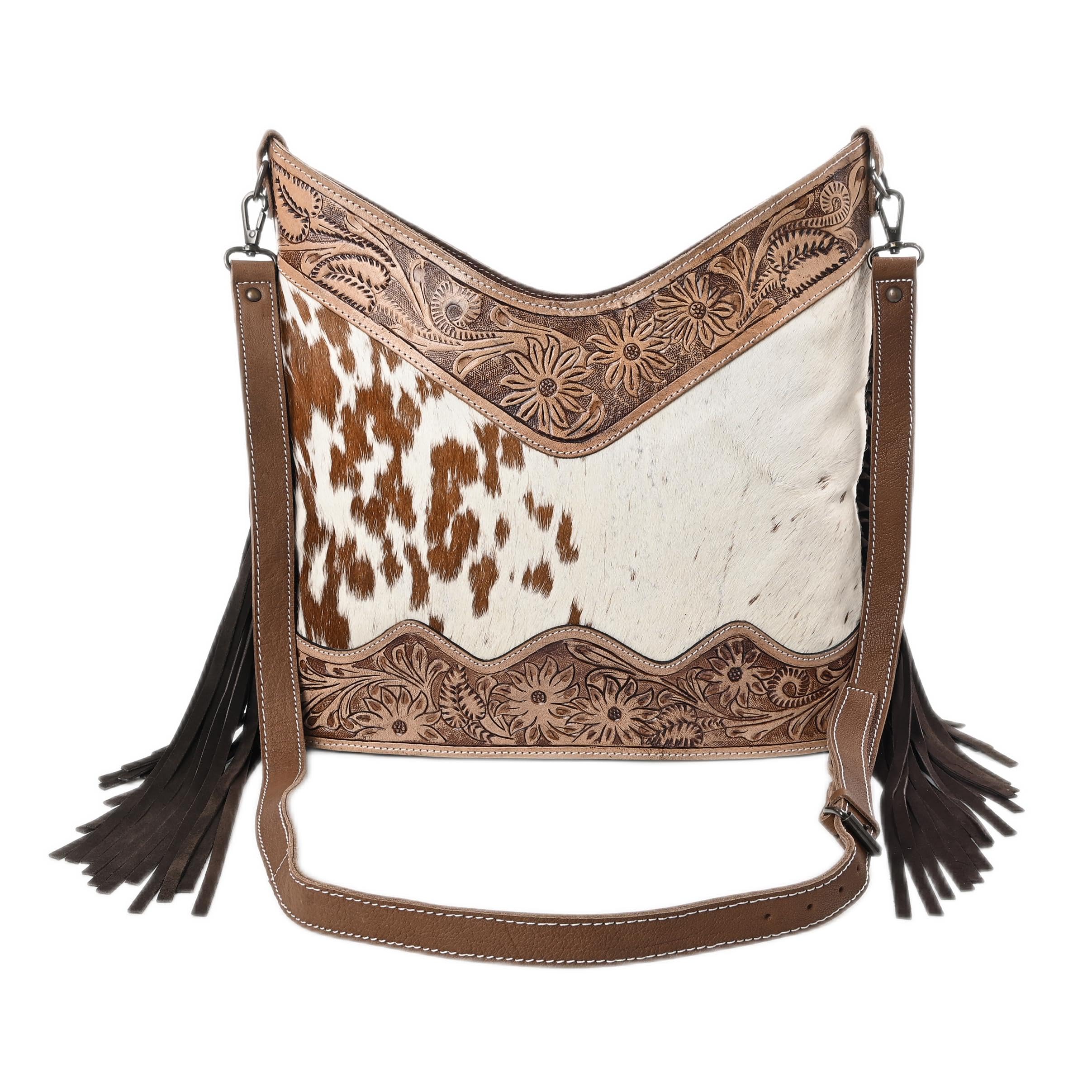 Leather Cross Body Bag Purse for Woman Sling Bag Cowhide Handmade Western Shoulder Bags With Adjustable Strap 12x14 in