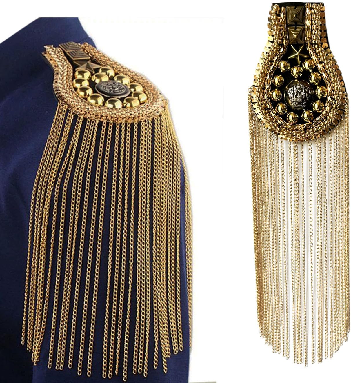 Unisex Ringmaster Shoulder Epaulets with Tassel Crystal Badge for 80s Blazer Dancer