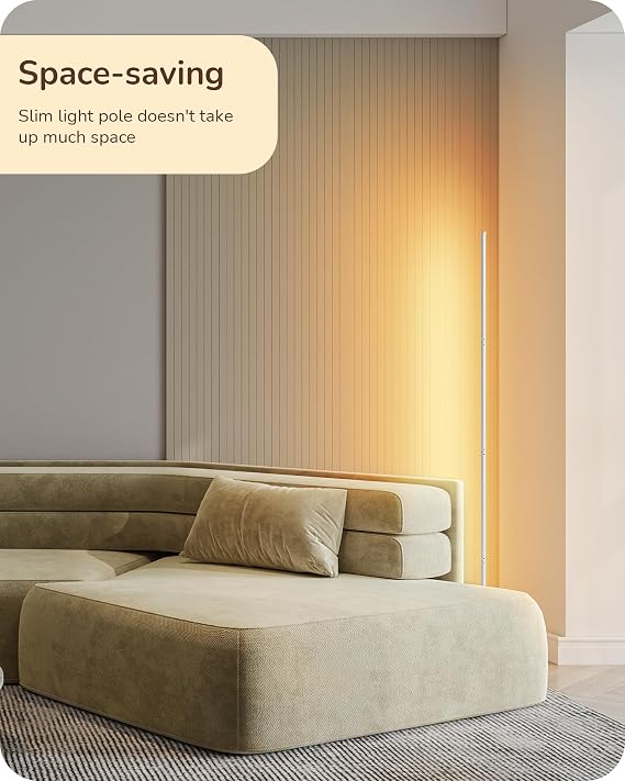 EDISHINE LED Corner Floor Lamp, 57.5 Minimalist Dimmable Sleek Light, Adjustable Height, Tall Floor Lamps for Living Room, Bedroom, Office, 3000K Warm White Light, White | Warm White Light, Foot Switch, Adjustable Height, Tall & Minimalist Floor Lamps for Living Room, Bedroom, Office
