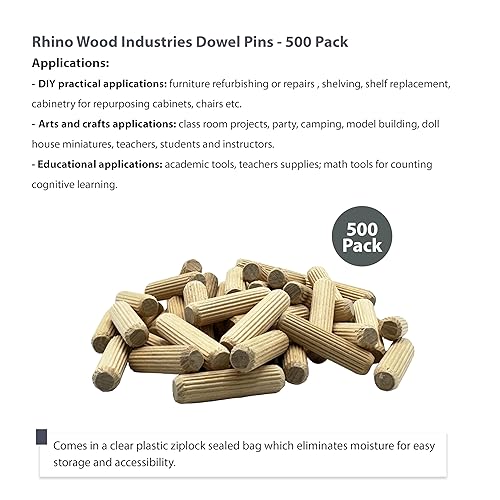 Miniatura 4 de Paquete de 500 pasadores de madera de 38 pulgadas x 1 12 pulgadas, secado al horno, estriados y biselados, hechos de madera dura