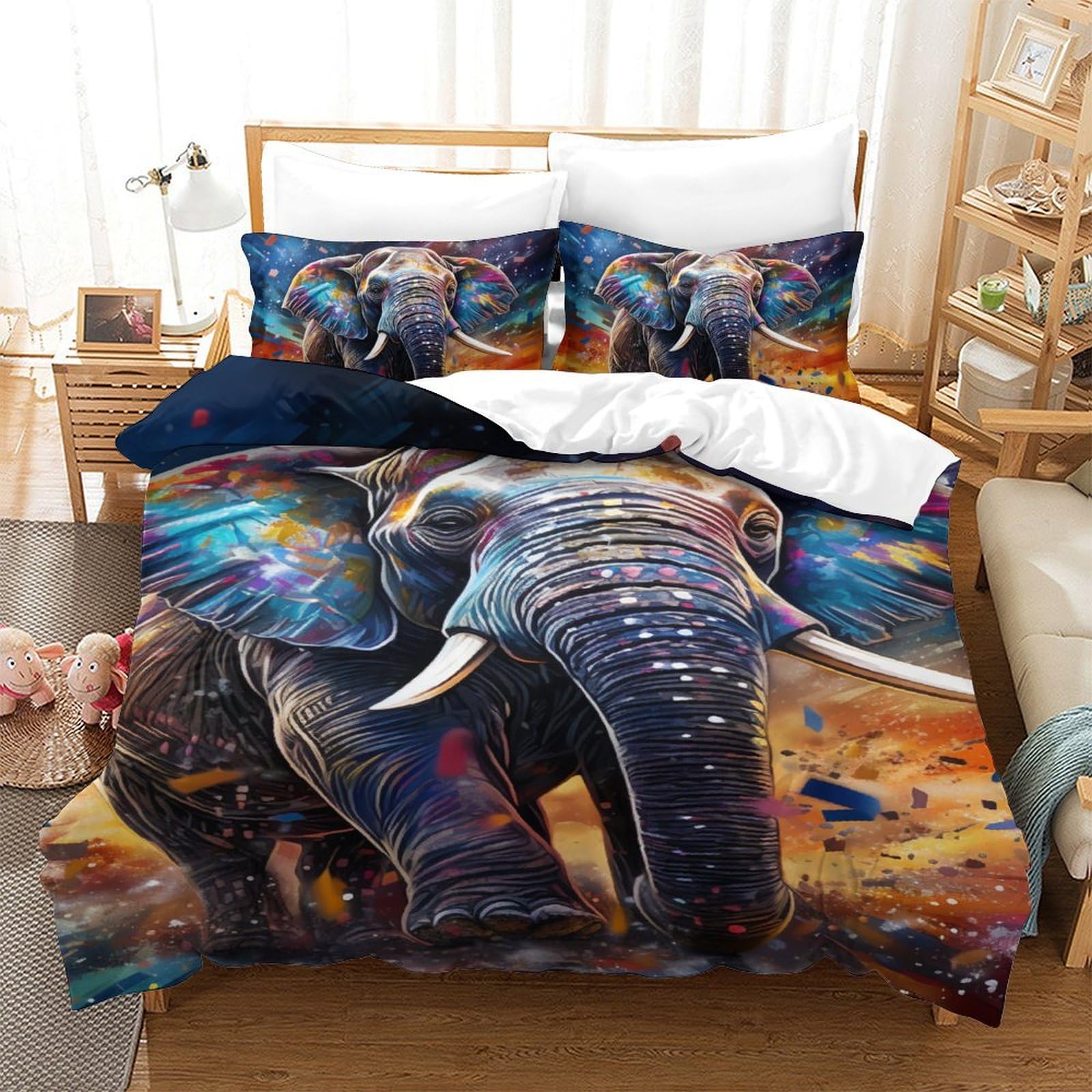Housse de couette éléphant 3D en microfibre 140x200cm pour s'évader chaque nuit dans sa chambre