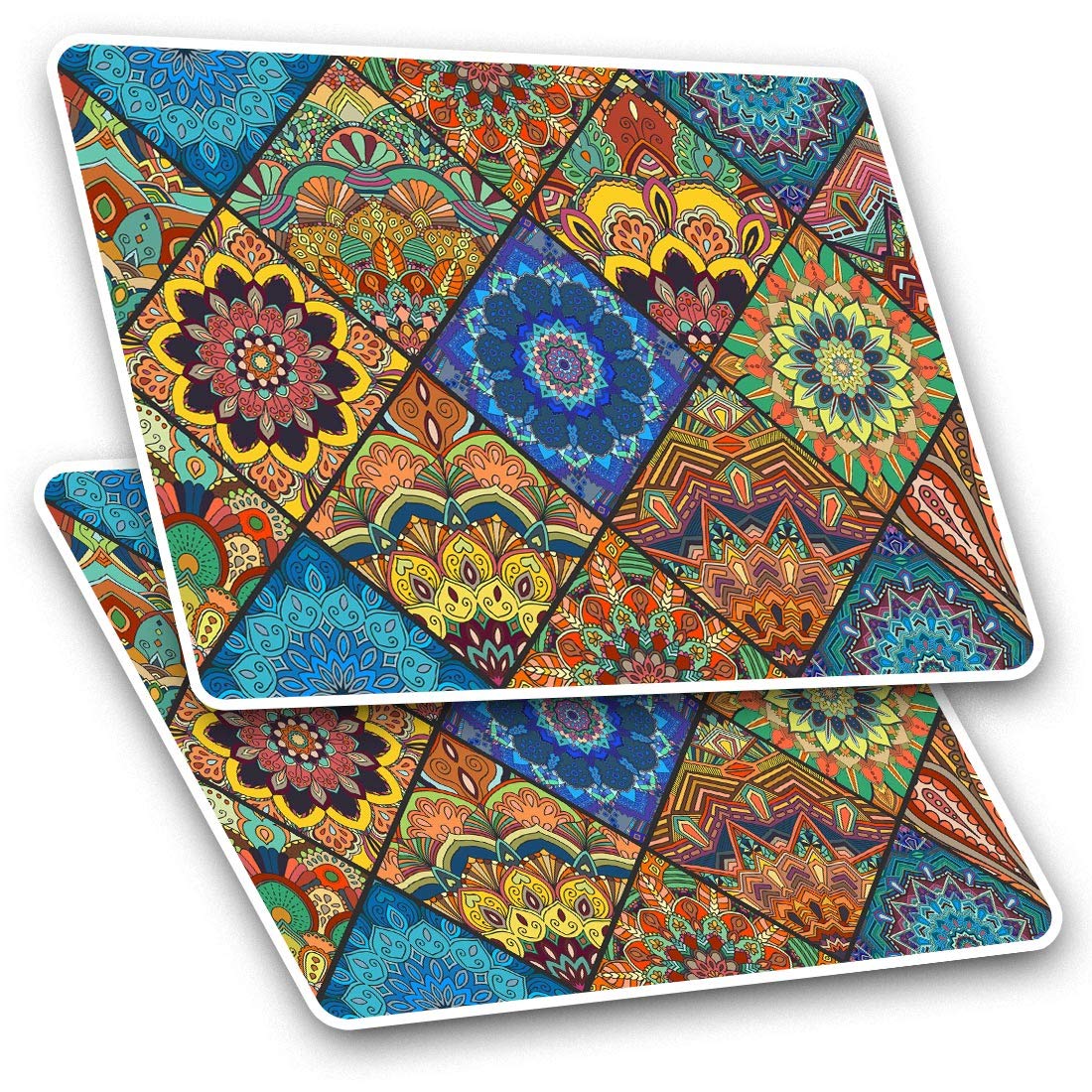 Rectangle Stickers (Set of 2) 10cm - Boho Tile Pattern Indian Mandala Fun Decals for Laptops,Tablets,Luggage,Scrap Booking,Fridges, #21275
