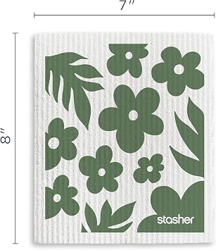 Stasher Swedish Reusable Dishcloths, 3-Pack, Absorbent, Moss, 7x8 in | Super Absorbent, Soft, Washable, Biodegradable, Paper Towel Alternative for Kitchen, Quick Drying, Dishwasher Safe