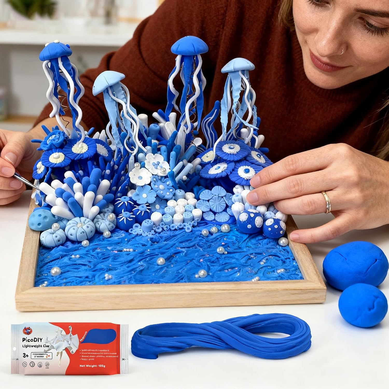 Lightweight Clay - Air Dry Clay, Ultra Light & Soft, Safe & Non-Toxic, Moldable & Flexible, DIY Modeling Clay for Anime Figures, Sculpting, Molding, Creative Art Crafts Blue