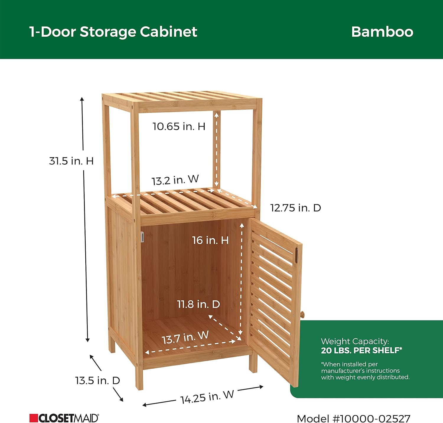 Natural Bamboo 1-Door Storage Cabinet with Shelves