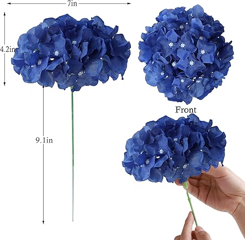 Miniatura 3 de AVIVIHO Flores Artificiales de Hortensias Azul Real 10pcs Flores de Hortensia Artificial Completas Cabezas de Flores de Seda Sintética Flores de