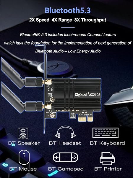 WiFi Card 5400Mbps 6E Wireless WiFi Bluetooth 5.3 PCIe Network Card, Intel WiFi 6E AX210 Chip, 6GHz/5GHz/2.4GHz PCI Express Bluetooth WiFi 6 Card for Desktop/PC Windows 11/10(64Bit) - 5