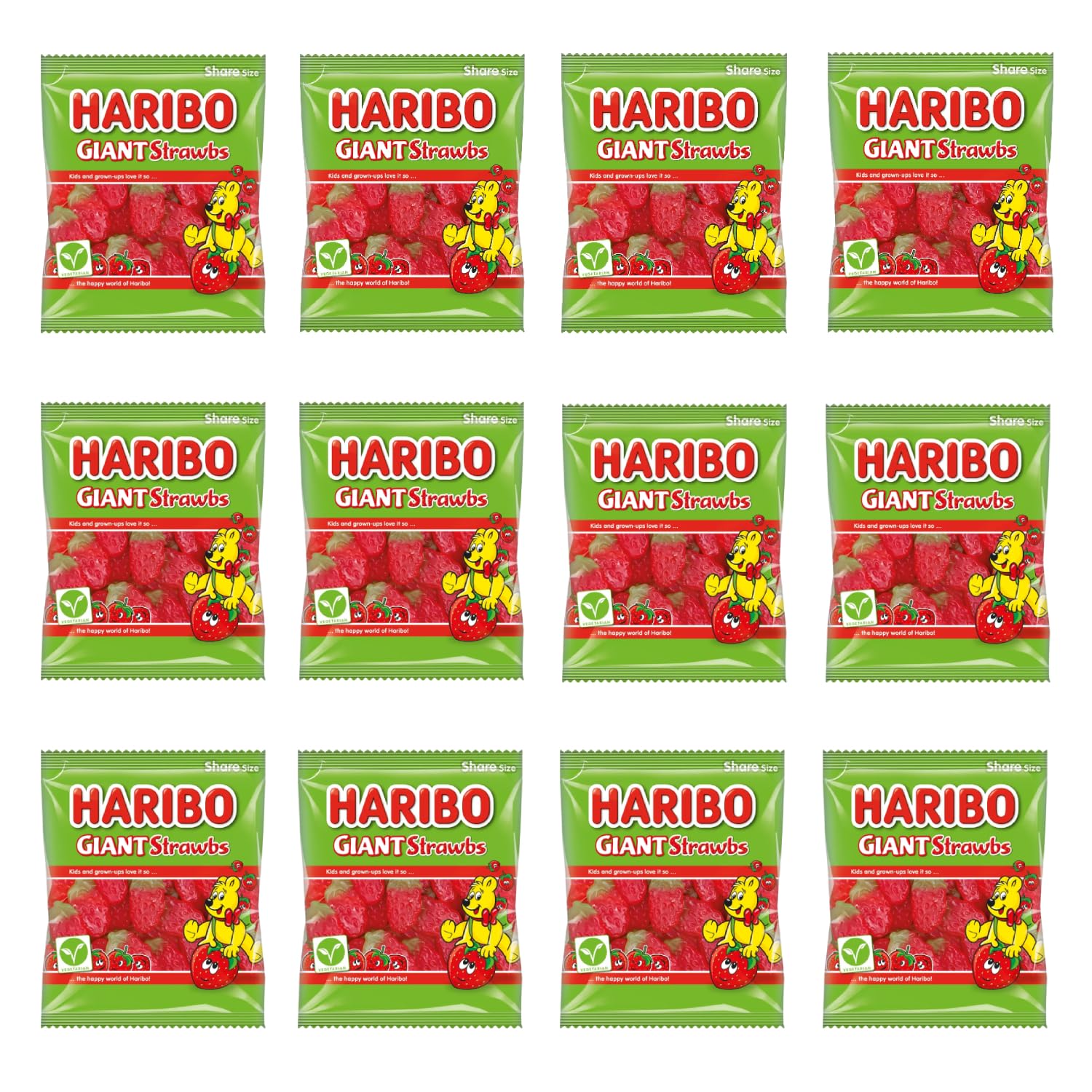 Strawberry Flavoured Giant Strawbs – Giant in Size and Flavour, Suitable For Vegetarians, 140g (Pack of 12)