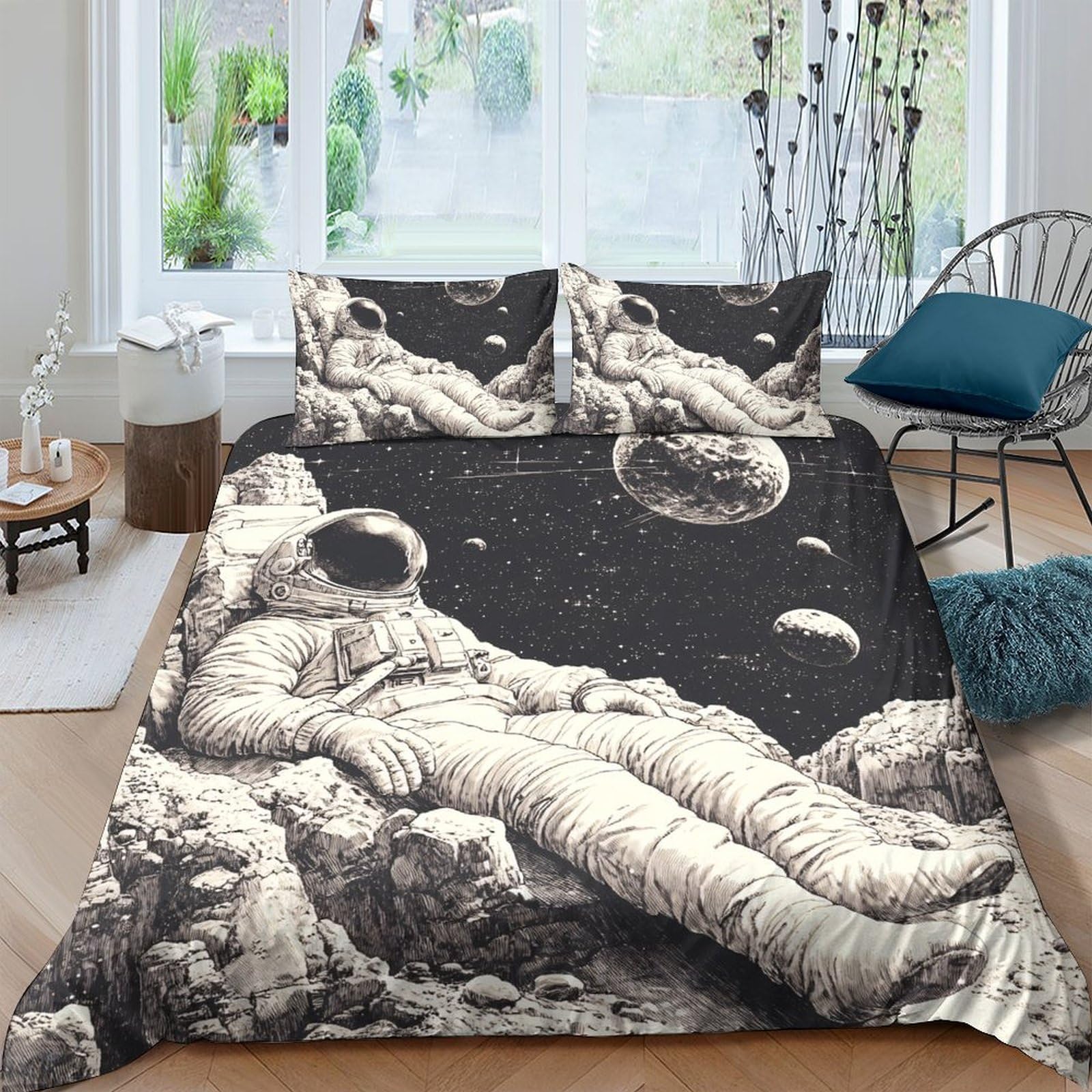 Ctjqhvkz Style-8 3D Printed Astronaut Moon Fitted Sheet Microfiber Soft Anti-Slip Space Planet Mattress Cover For Bedroom Dorm Single（135X200cm）