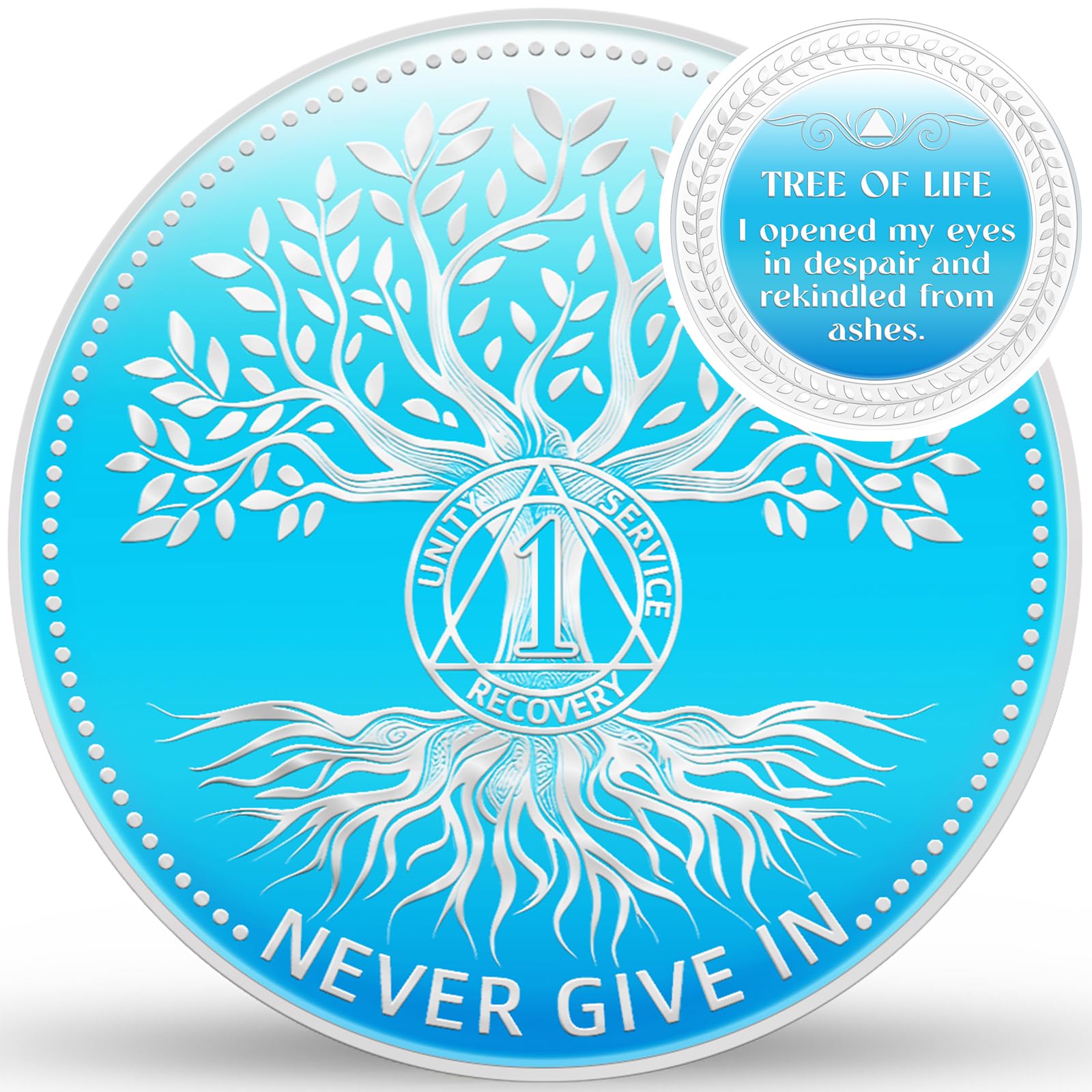 1 Year Sobriety Coin, Tree of Life Recovery Coin, AA Sobriety Coin Gift for Anniversary Month & Year for Men & Women in Recovery