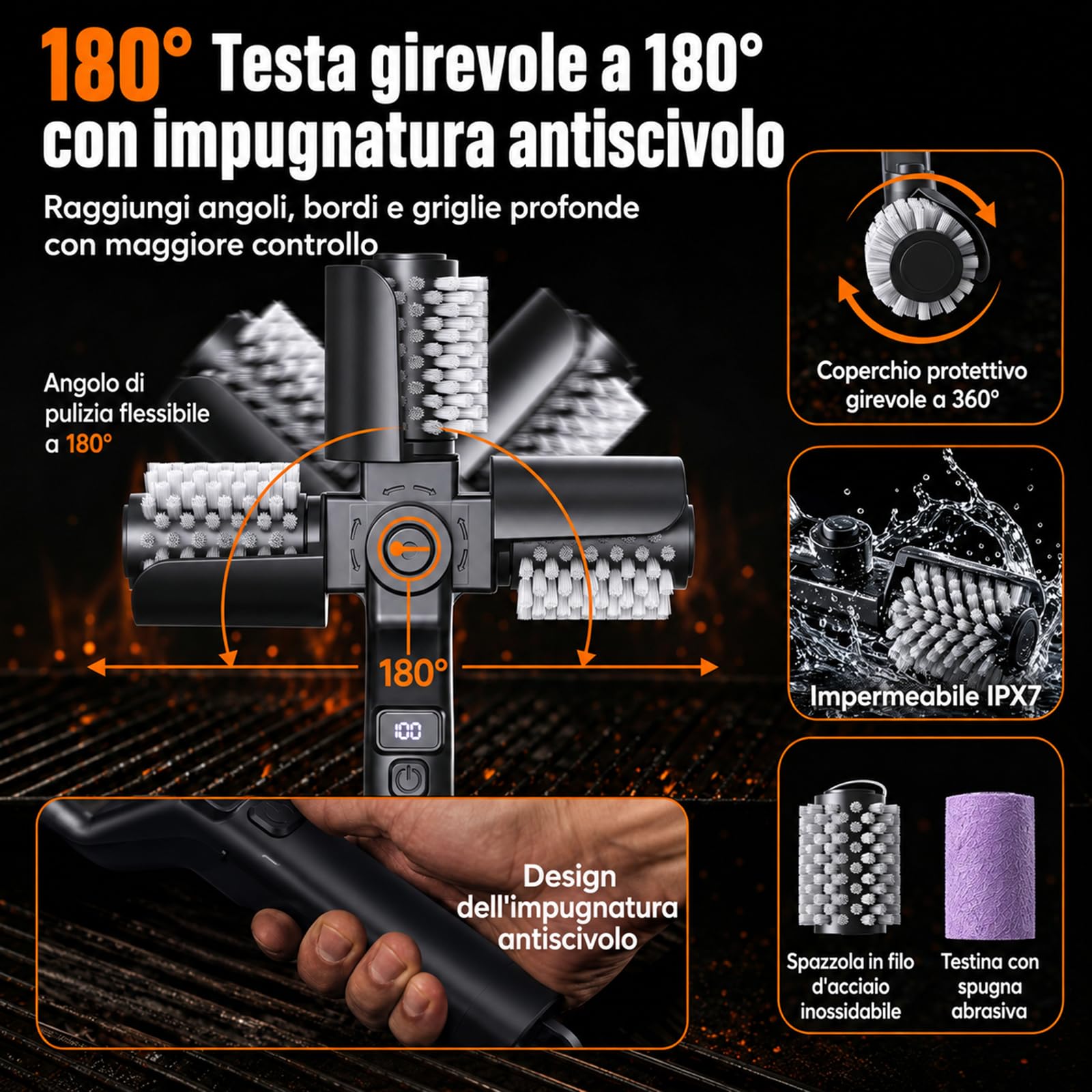 KINGLEAD Spazzola elettrica per barbecue, senza fili, ricaricabile