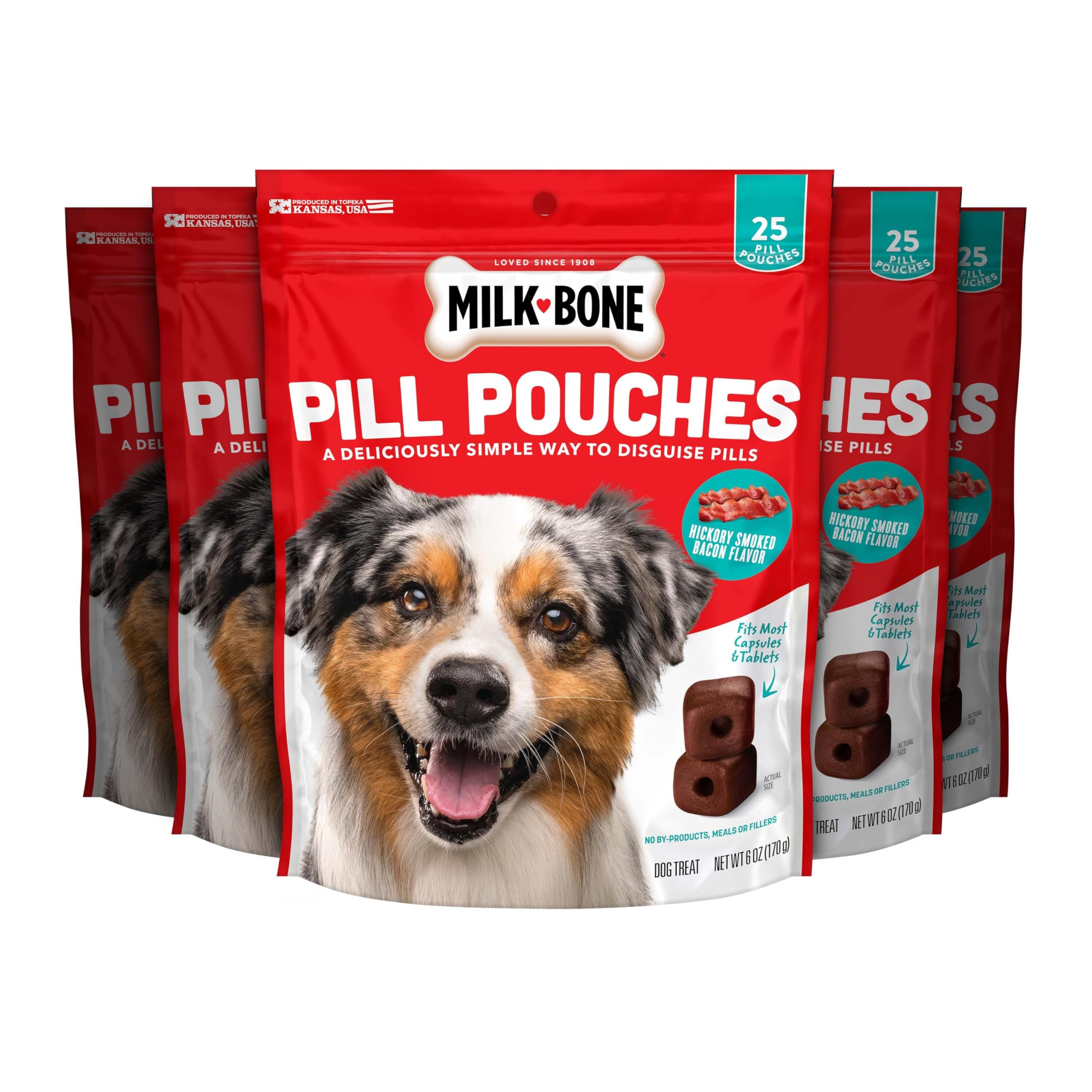 Milk-Bone Pill Pouches Dog Treats, Hickory Smoked Bacon Flavor, 6 Ounce (Pack of 5)