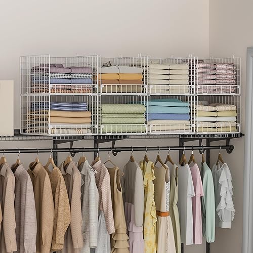 Miniatura 6 de Organizadores apilables de armario y almacenamiento  Contenedores de almacenamiento apilables de 4 niveles, cesta organizadora de estantes plegables