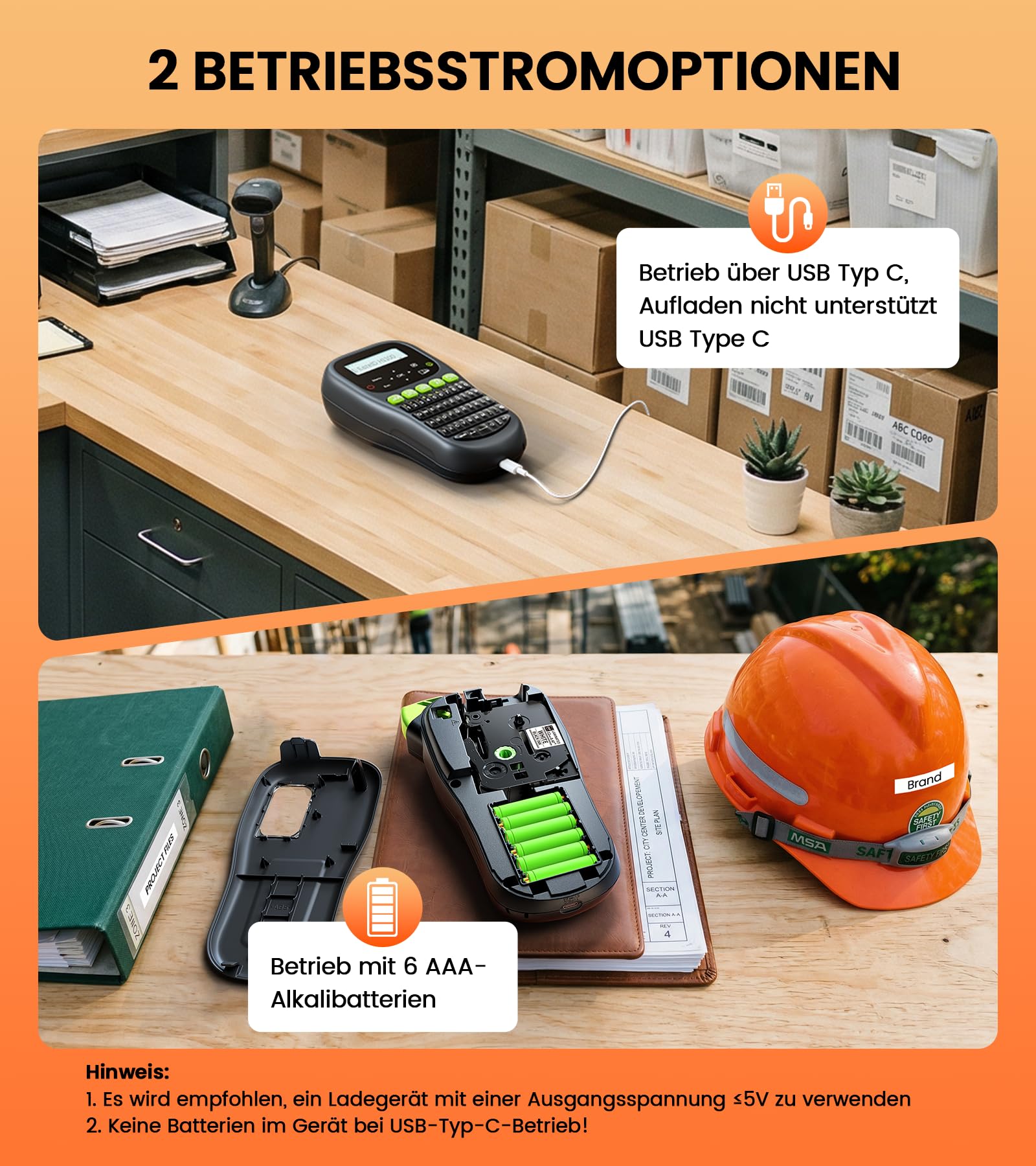 Beschriftungsgerät with 5PK Transparent Etikettenbänder, Handgerät Etikettiergerät mit QWERTZ Tastatur, LCD-Hintergrundbeleuchtung, 3 Kabelmodi, Laminierte Bänder, Tragbares Etikettendrucker für Kabel