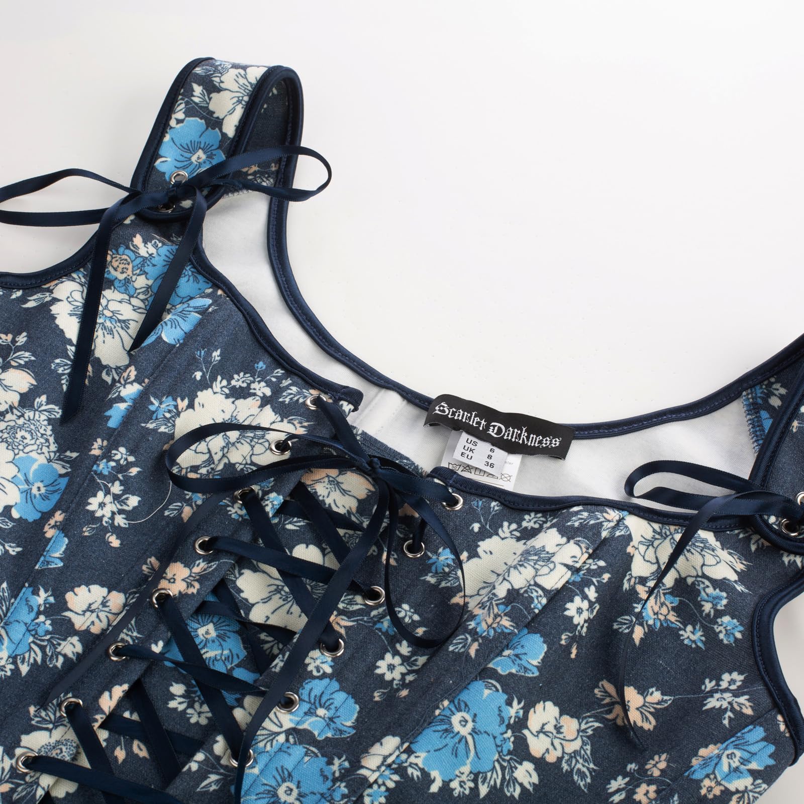 Scarlet Darkness, Corsé renacentista floral overbust con cordones y varillas para mujer