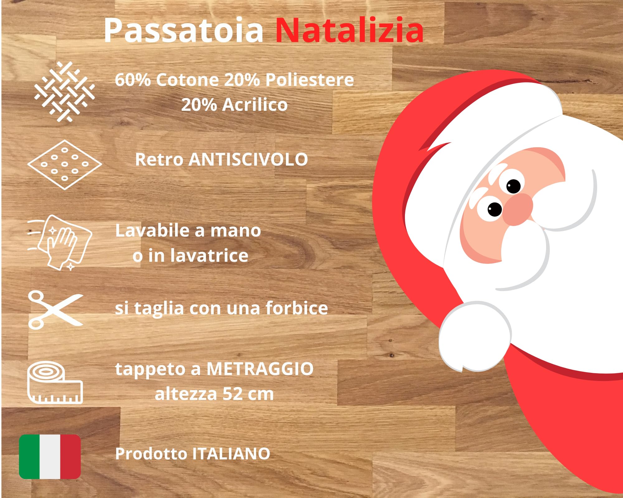 Tata Home Tappeto Cucina Natalizio Antiscivolo Lavabile Passatoia Corridoio Camera Natale Stampa Digitale Misura 52x500 cm Dis. Merry Christmas