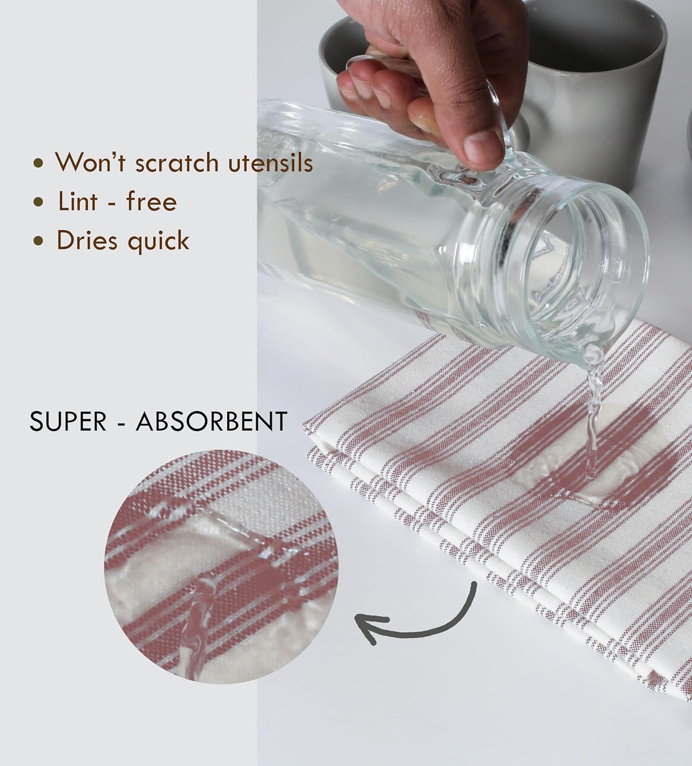 TWINY threads Set of 4 Farmhouse Stripe Kitchen Towels (18x26 Inches) Premium Tea Towels with Hanging Loop, Highly Absorbent 100% Cotton Bulk Kitchen Hand Towels for Drying Cleaning - Burgundy Wine - Image 2