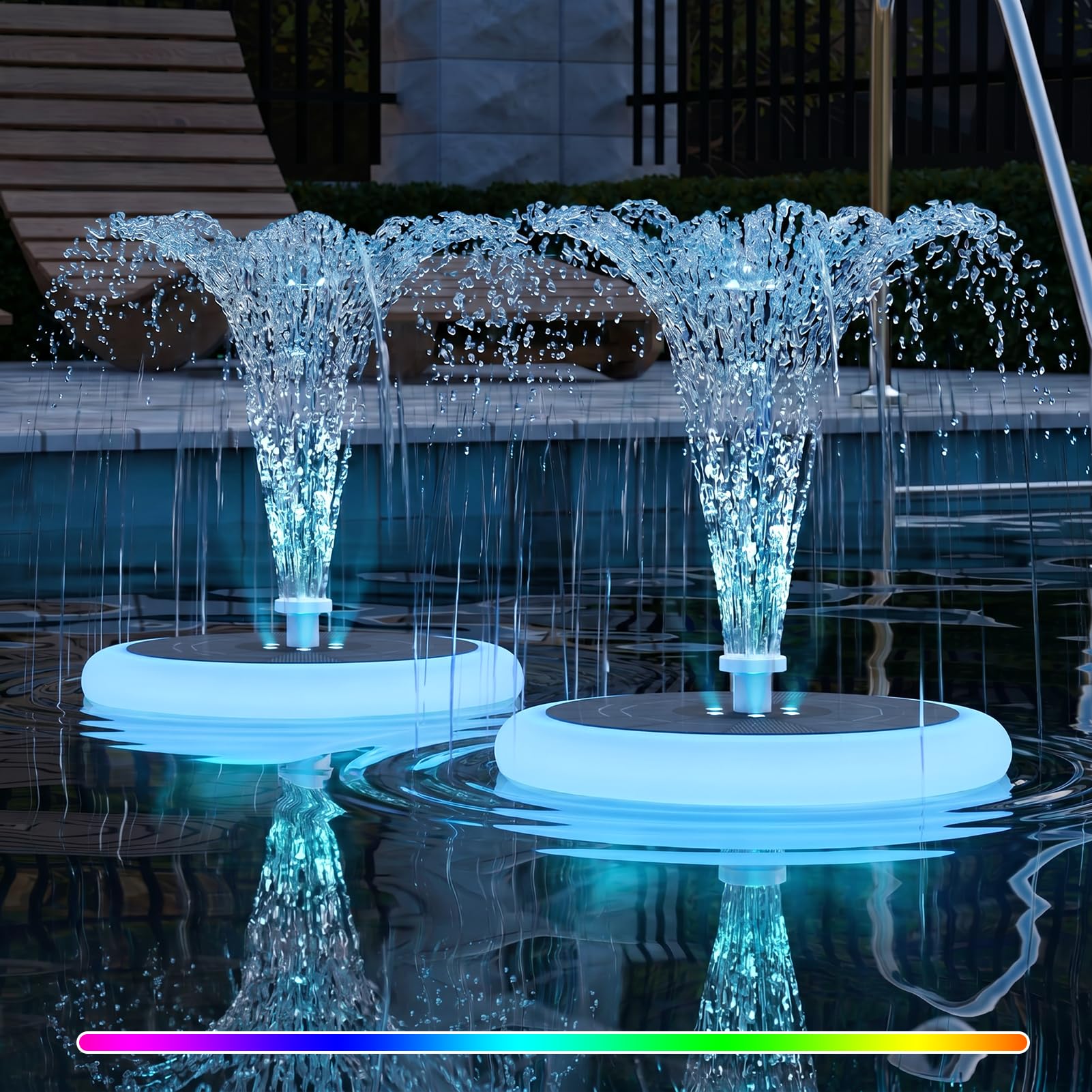 Photo 1 of **See Clerk Notes**GGII 2-Pack Solar Fountain with RGB Lights 3.5W Solar Powered Bird Bath with 6 Nozzle and 4 Fixed Pipes for Pool Garden Pond and Fish Outdoor