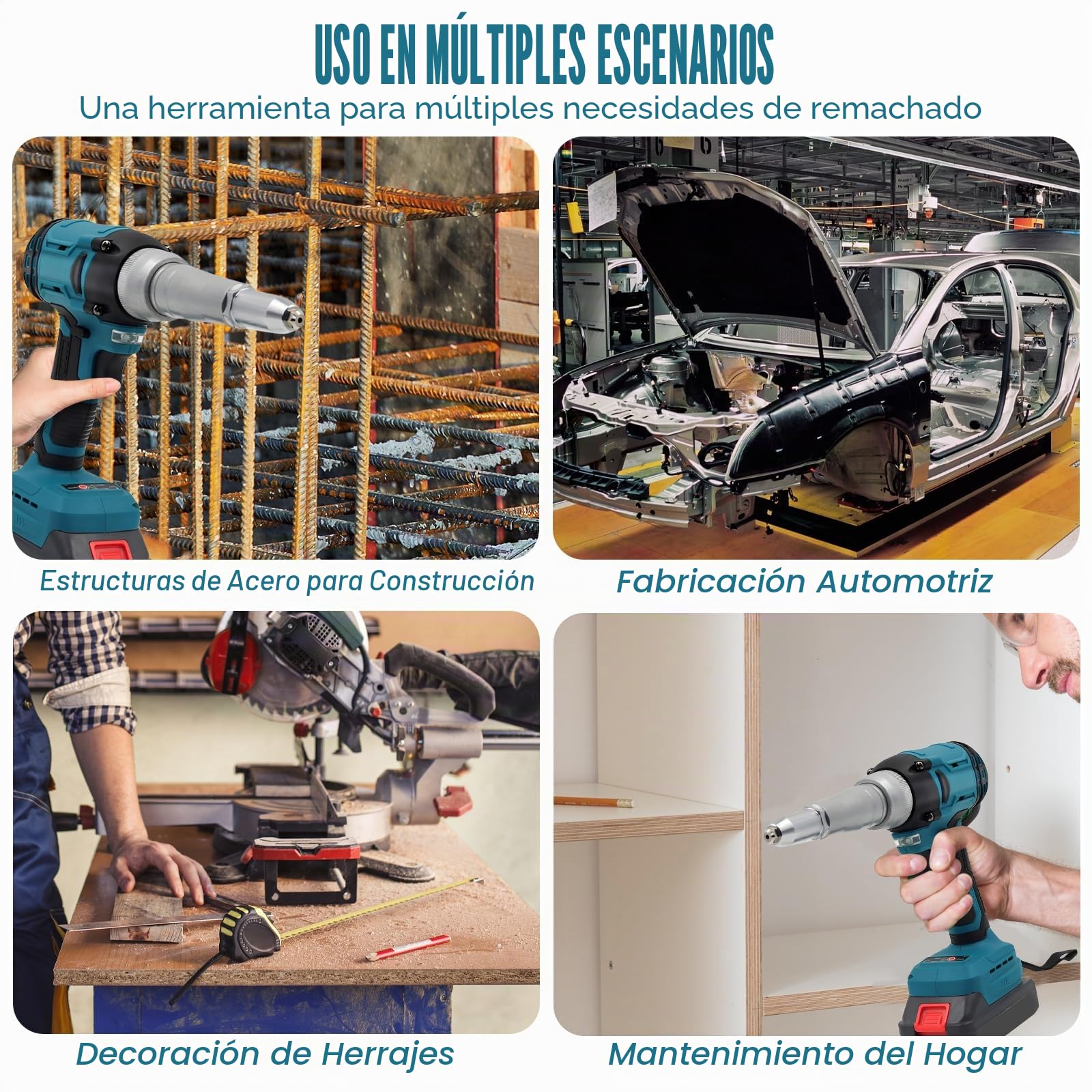Remachadora Batería 21V, Remachadora Eléctrica Automática Brushless 20.000N con 2 Baterías 1300mAh para Remaches 2,4-5,0mm, para Reparación de Automóviles y Bricolaje