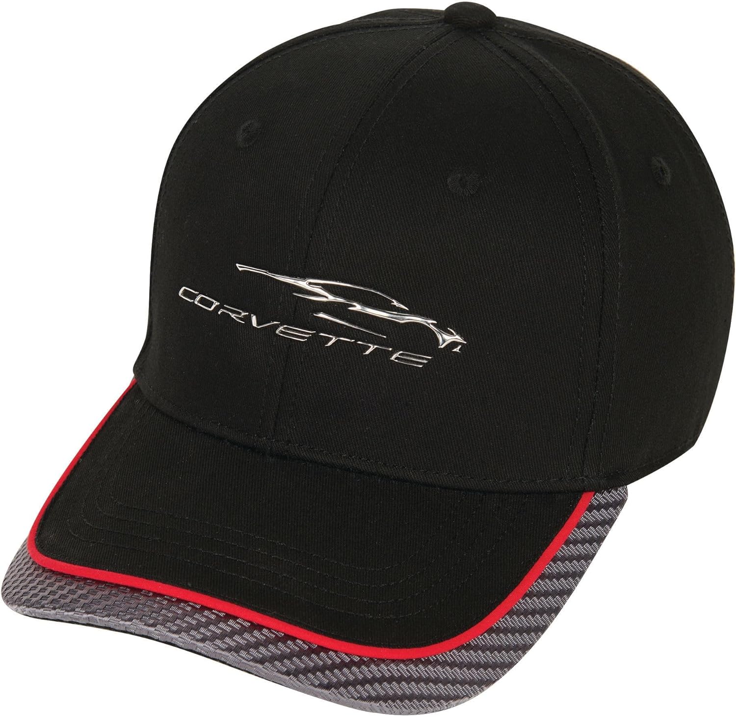 C8 Corvette Next Generation Gesture Logo Hat - Chevrolet Performance Cap with Carbon Fiber Accent & Red Stripe