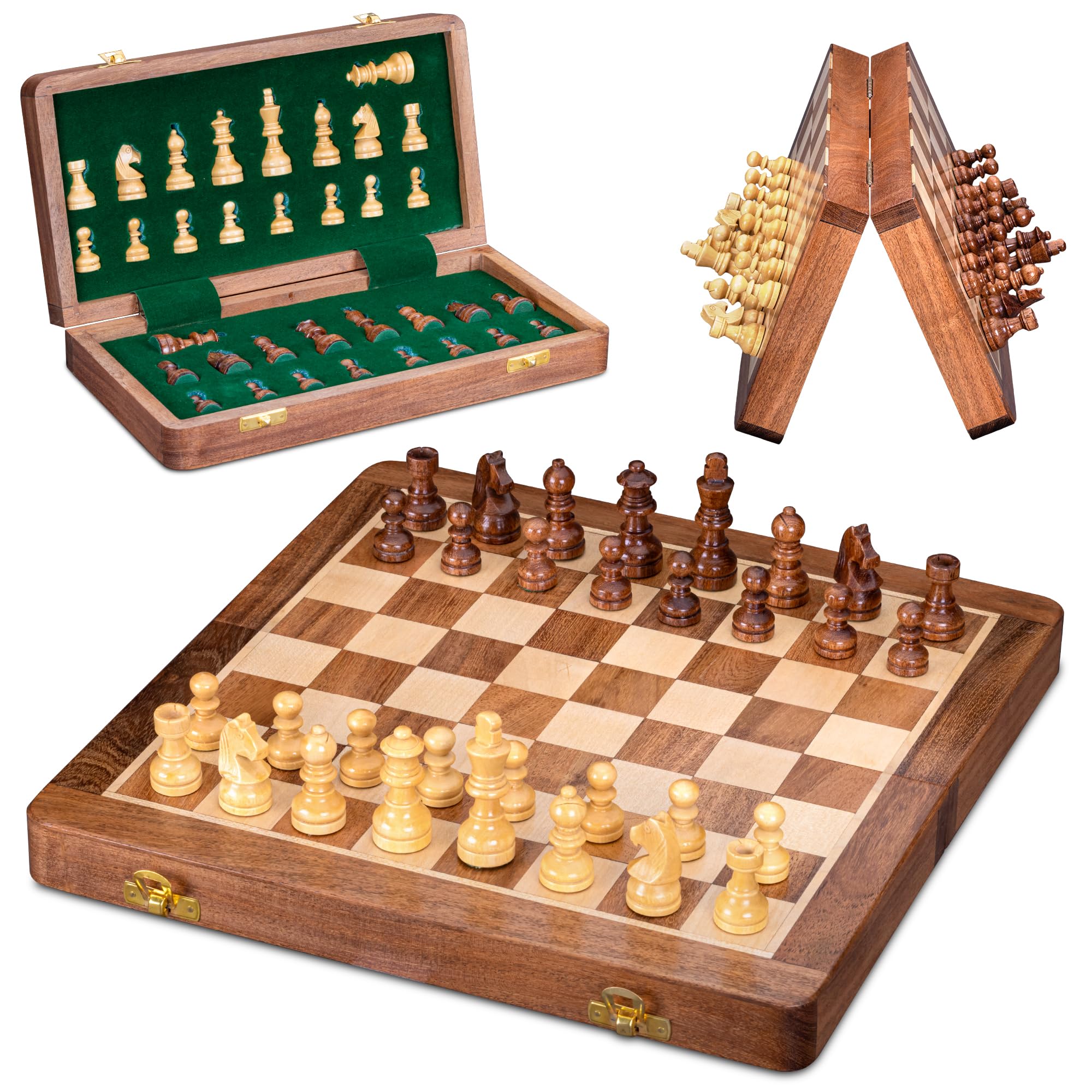 INTAJ 12" Large Wooden Chess Set - Handcrafted Chess Board Game with Magnetic Pieces & Storage - Deluxe Folding Board for Kids & Adults - Premium Acacia Wood Set for Home Decor, Coffee Table & Gift