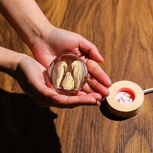 Miniatura 3 de Regalos de pingüinos 3D para mujer, bola de cristal de 2.362 in, figura de animales de cristal, decoración de pingüinos, para aniversario,