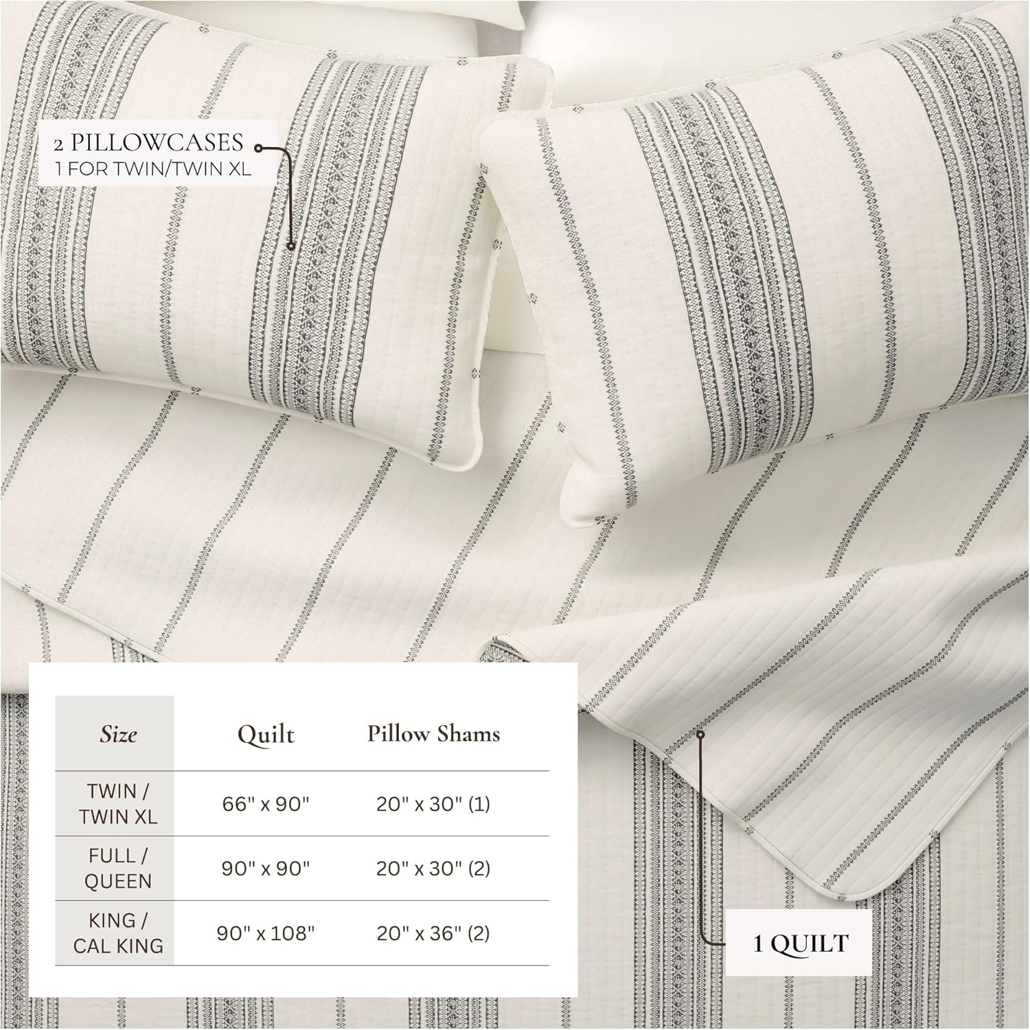Great Bay Home Full/Queen Reversible Quilt Bedding Set - All Season, Modern, Lightweight Bedspreads - Grey and White Striped Coverlets (Includes 1 Quilt, 2 Pillow Shams). - Image 5