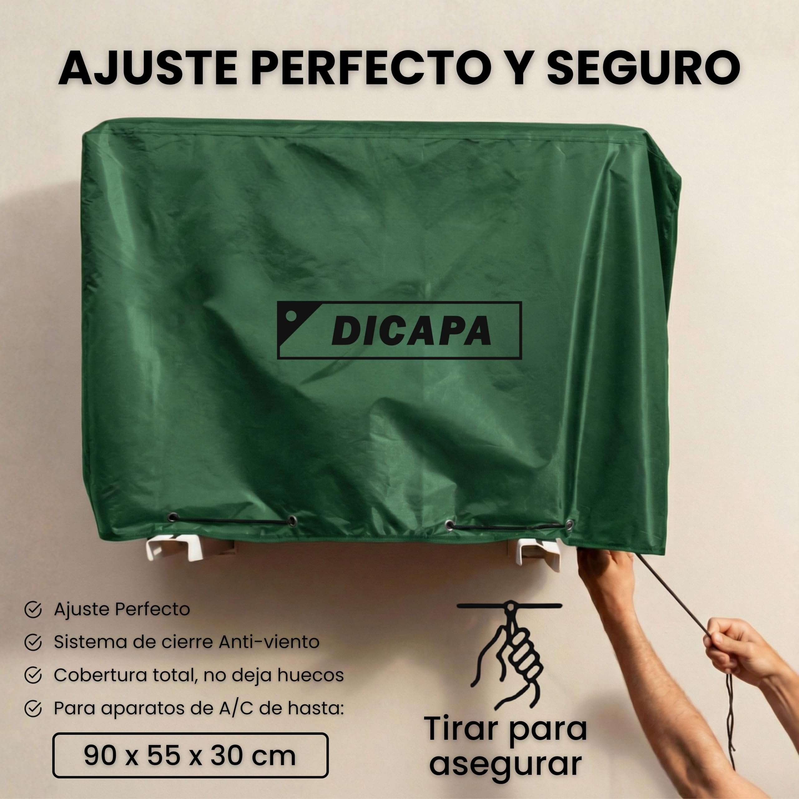 DICAPA Funda Aire Acondicionado Exterior de 90 x 55 x 30 cm. Cubre Aire Acondicionado Exterior Impermeable y Resistente (Verde) — view 6