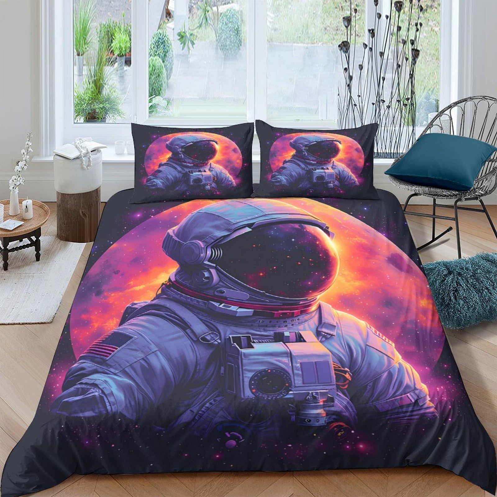 Ctjqhvkz Style-4 3D Printed Astronaut Space Fitted Sheet Microfiber Soft Breathable Nebula Bed Cover For Bedroom Dorm Mattress Protection Decor Single（135X200cm）