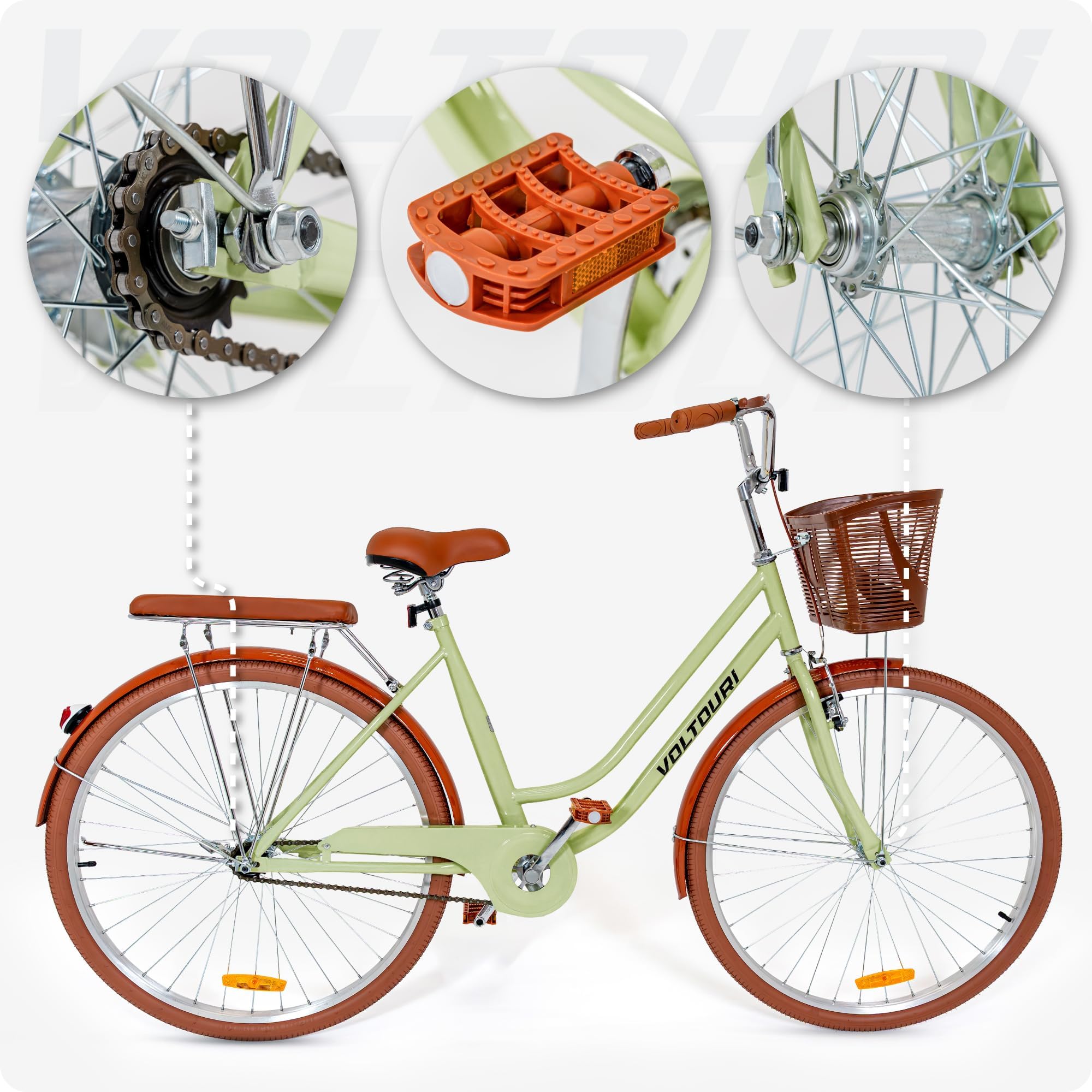THUNDER VOLTOURI Citybike 28 Zoll Damenfahrrad, Stahlrahmen 17 Zoll Korb und Gepäckträger, Rücktrittbremse, Schutzbleche, höhenverstellbarer Sattel
