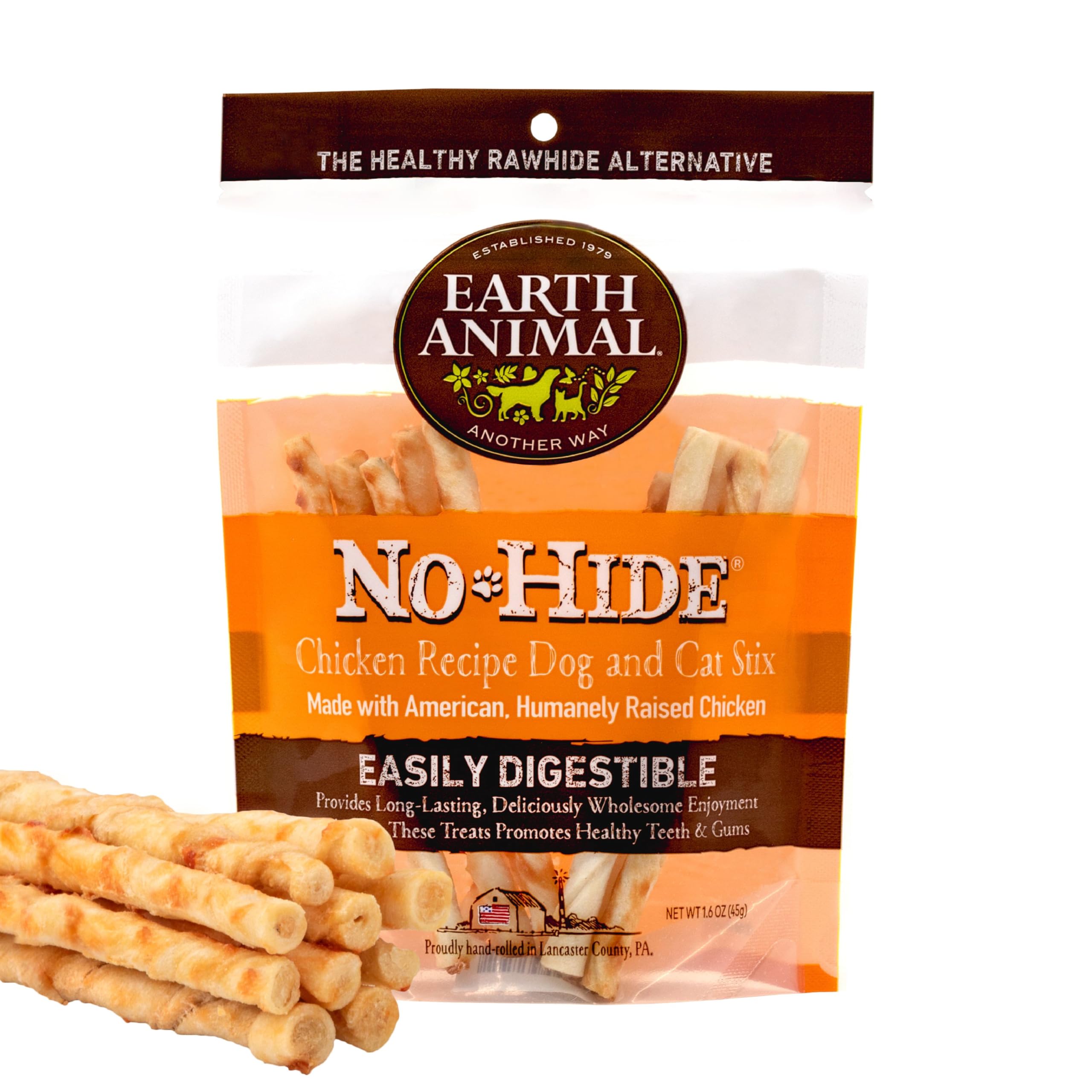 Earth Animal No-Hide Stix Naturali Senza Pelle al Pollo - Snack a Masticare a Lunga Durata per Cane di Piccola Taglia