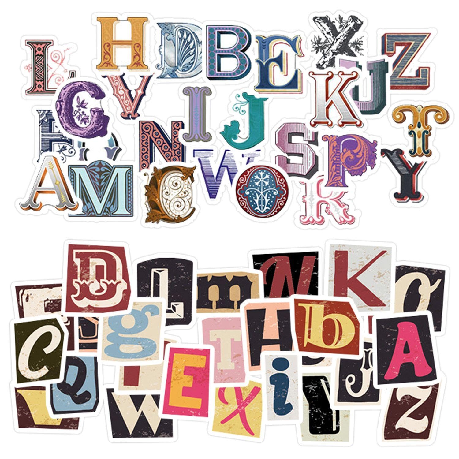 YSDYY 196 Letter Stickers, Scrapbook Stickers, Funny Stickers Decoration, Retro Self-Adhesive Stickers, Diy Art Suitcase Notebook Decoration Stickers