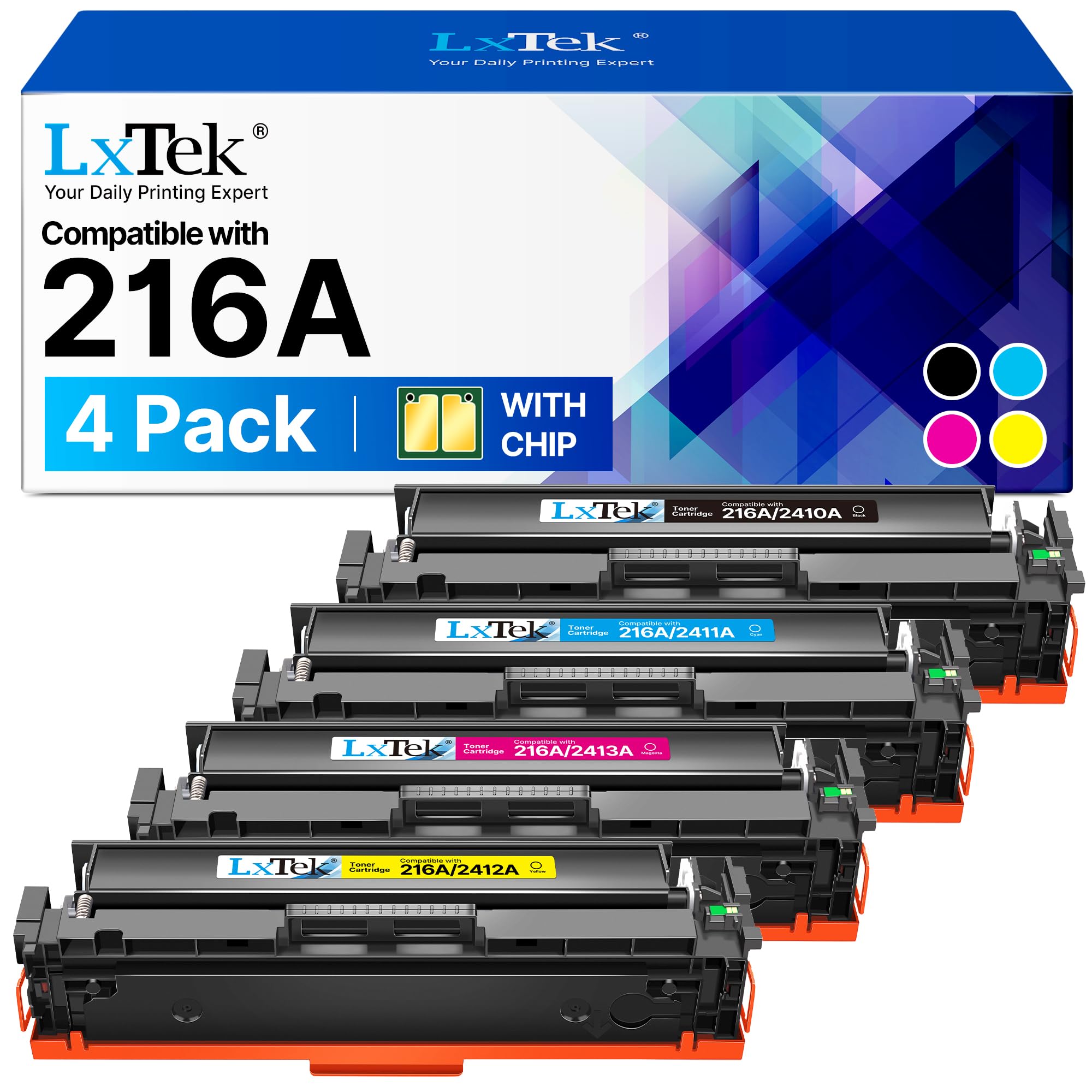 LxTek 216A Con Chip Cartucce Toner Compatibili per HP 216A W2410A Toner per HP Color Laserjet Pro MFP M183fw M182n M183fdw M182nw M155a M155dw M155nw M182 M155 (Nero Ciano Giallo Magenta, 4-Pack)